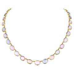No Heat, 18 Carat  Yellow Gold, Sapphire Tennis Necklace 44 Carats Total Weight