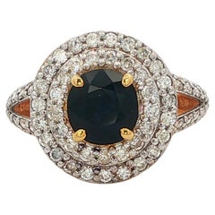 No Heat 2.25ct Sapphire & Diamond Ring 18K Yellow Gold