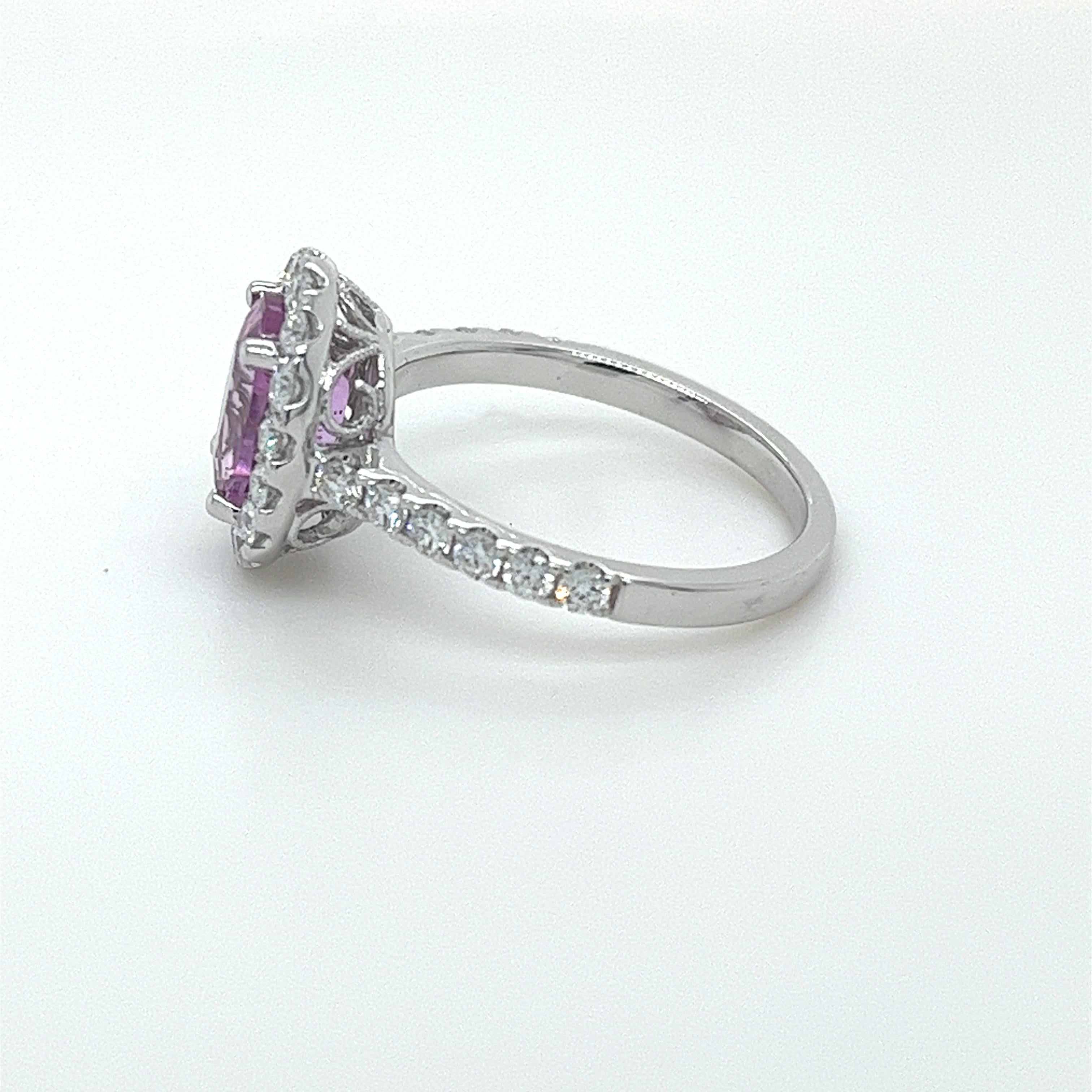 Modern No Heat 2.27 Carat Pink Sapphire & Diamond Ring in 18 Karat White Gold For Sale