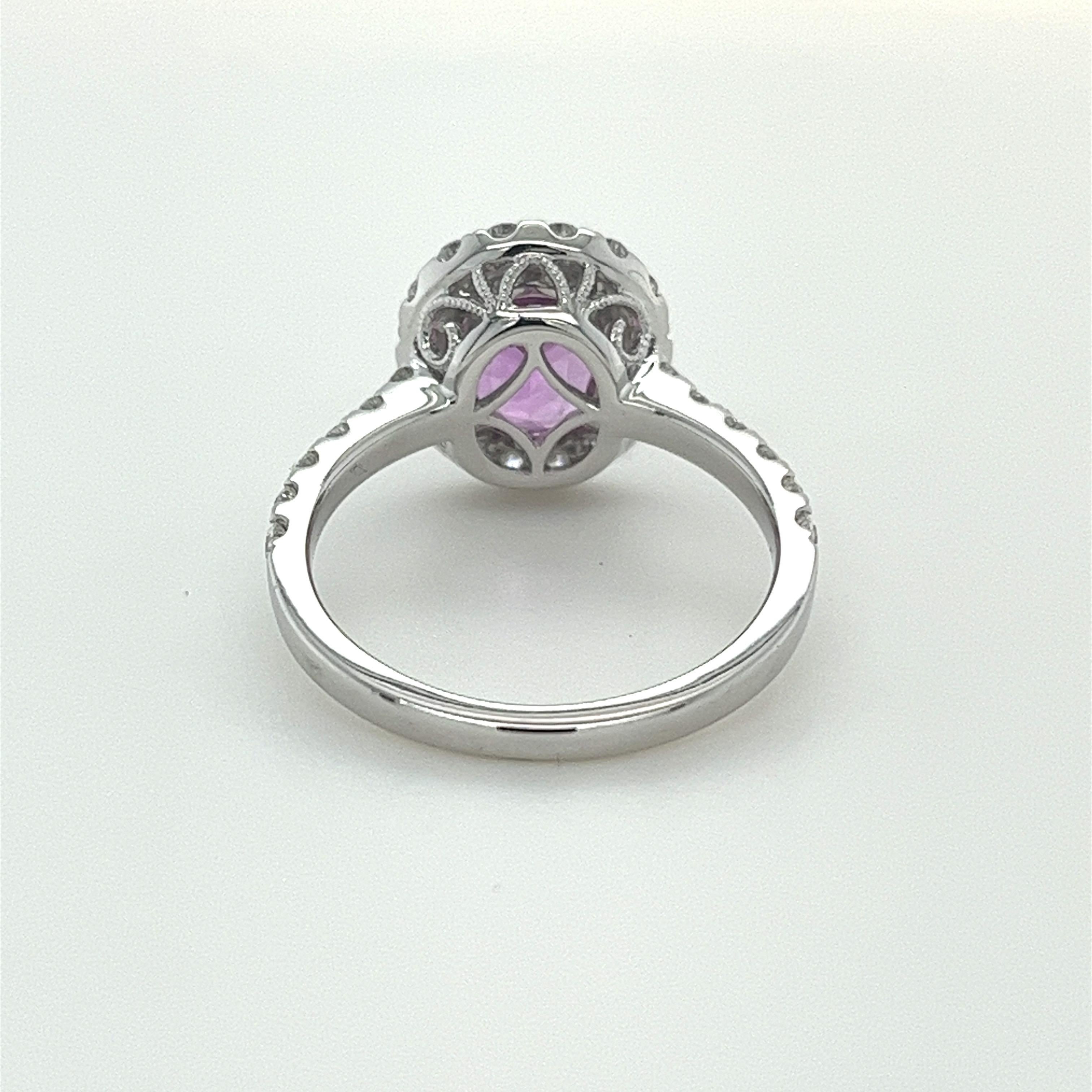 Oval Cut No Heat 2.27 Carat Pink Sapphire & Diamond Ring in 18 Karat White Gold For Sale