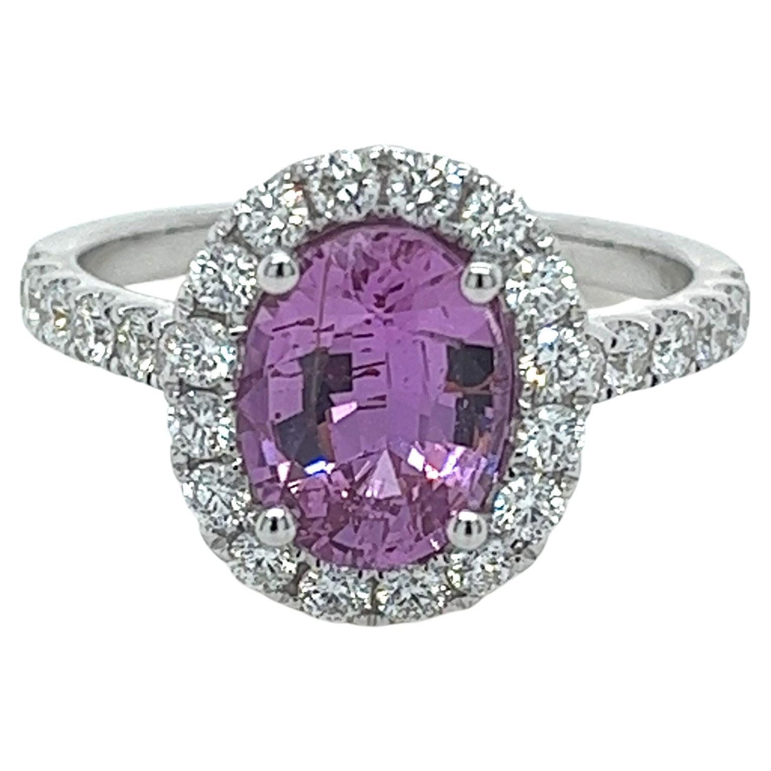 No Heat 2.27 Carat Pink Sapphire & Diamond Ring in 18 Karat White Gold For Sale