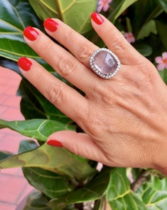 No Heat 25.13 Carats Champagne Sapphire Diamond 18K Halo Cabochon Ring