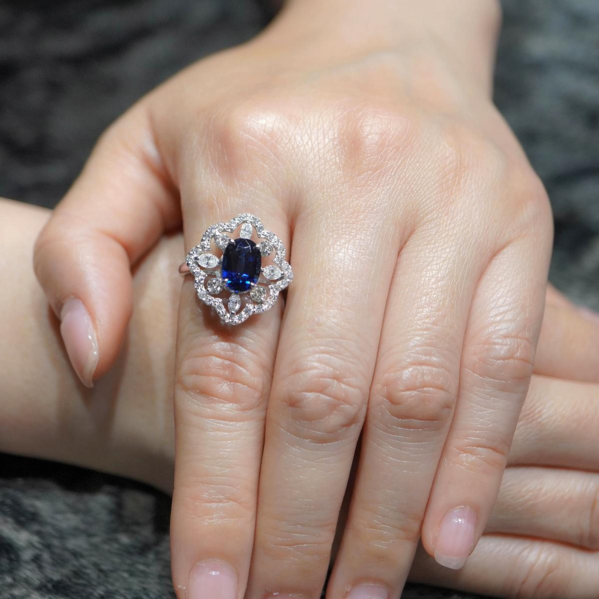 Atemberaubender Ring, unbehandelter 2,80 Karat Saphir zertifiziert und 1 Karat Diamant PT 900 für Damen oder Herren im Angebot