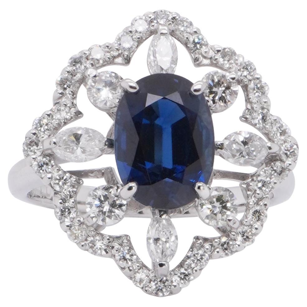 No Heat 2.80 Carat Sapphire Certified and 1 Carat Diamond PT 900 Stunning Ring For Sale