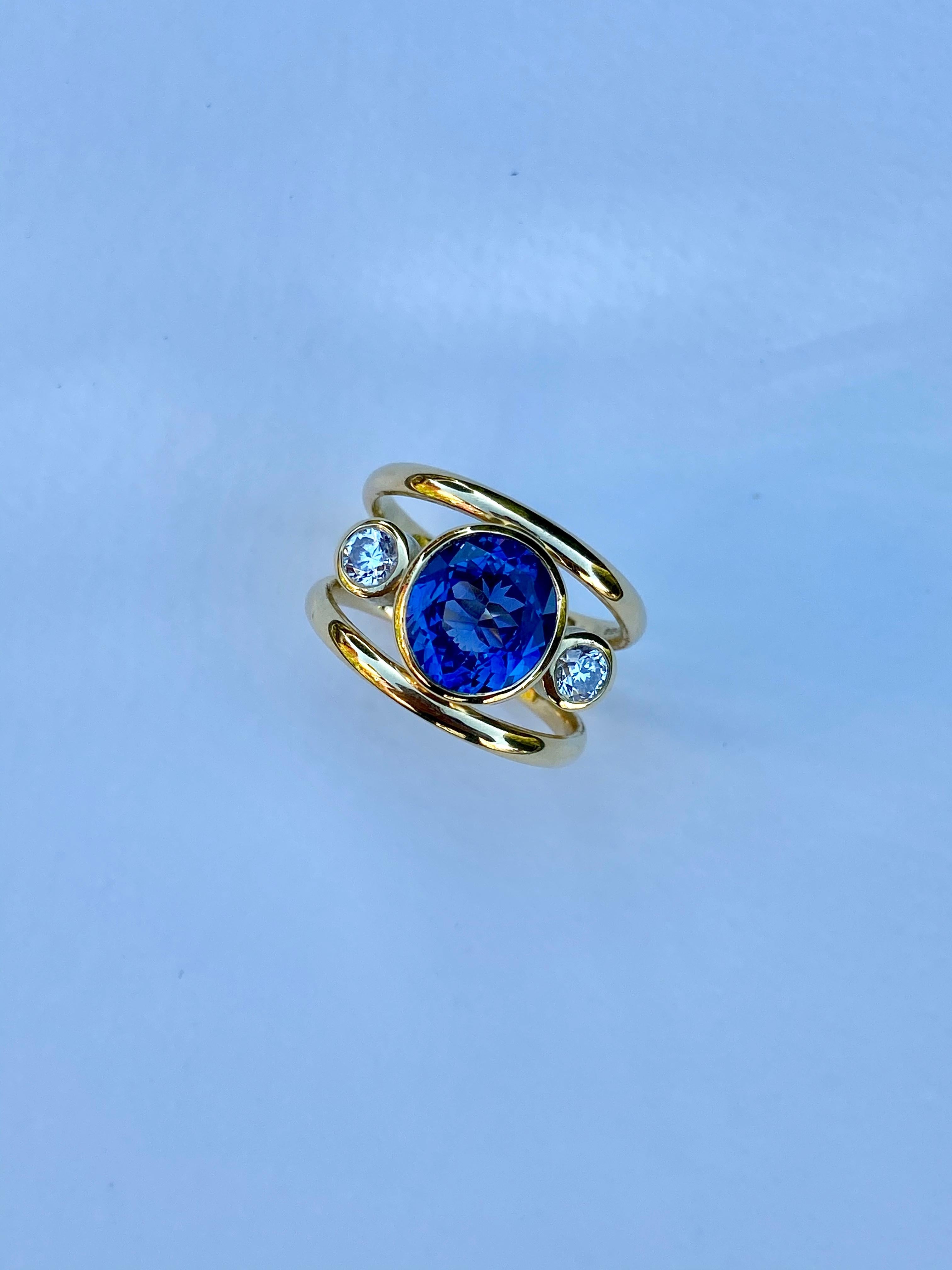 3.14 Carat Cornflower Blue Sapphire, No Heat & Diamond, Certified, Band Ring 3