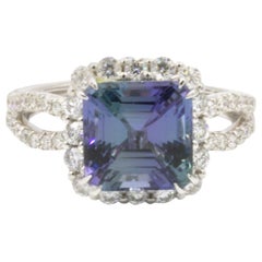 No Heat 4.45 Carat Tanzanite Ring with 1.31 Carat Diamonds 18 Karat Gold
