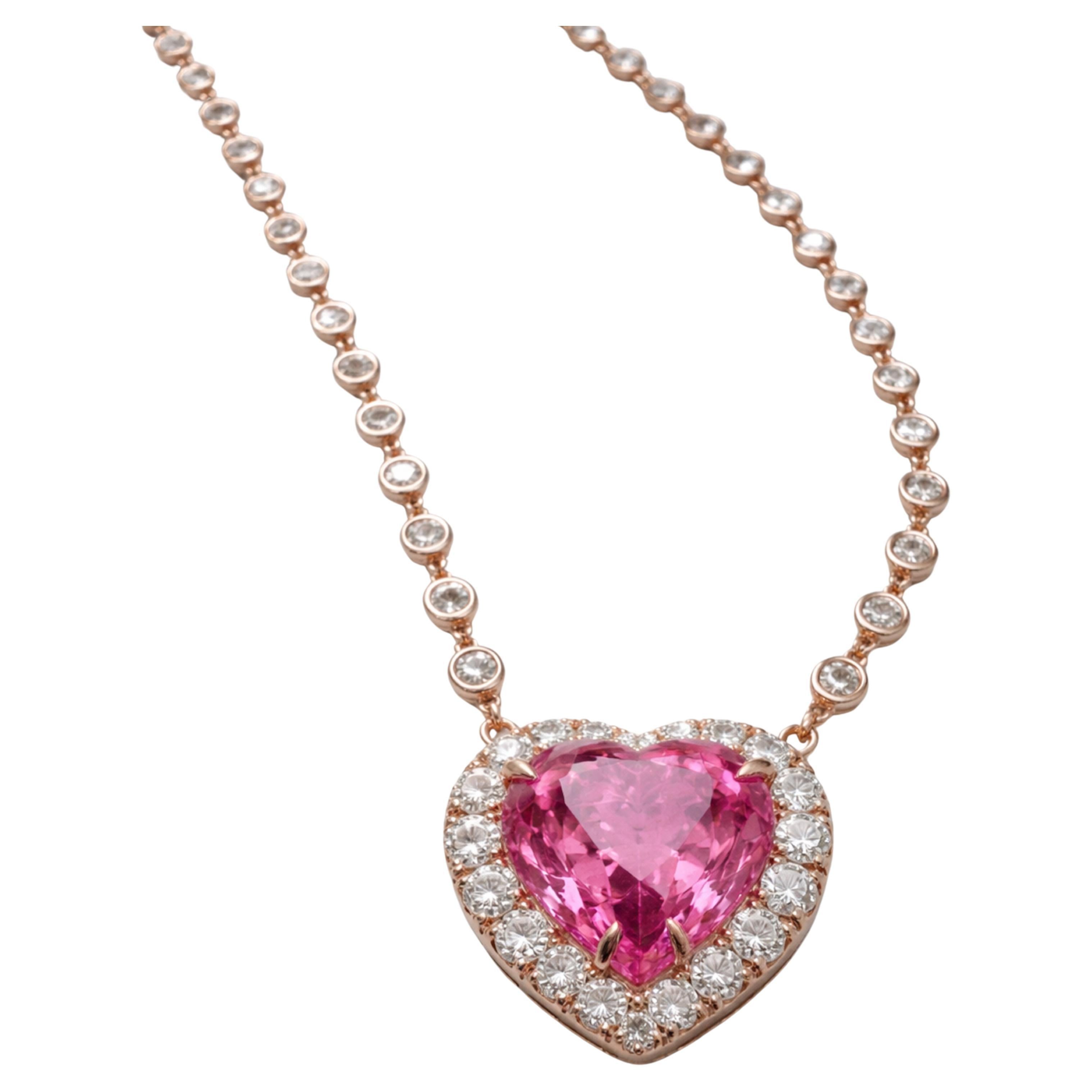 NO HEAT Collier diamant saphir de couleur fantaisie en forme de cœur de 5,25 carats