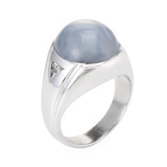 No Heat 6 Point Star Sapphire Diamond Men’s Ring 14 Karat White Gold