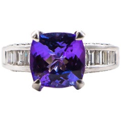 No-Heat 6.50 Carat Tanzanite Ring with 1.20 Carat Diamonds