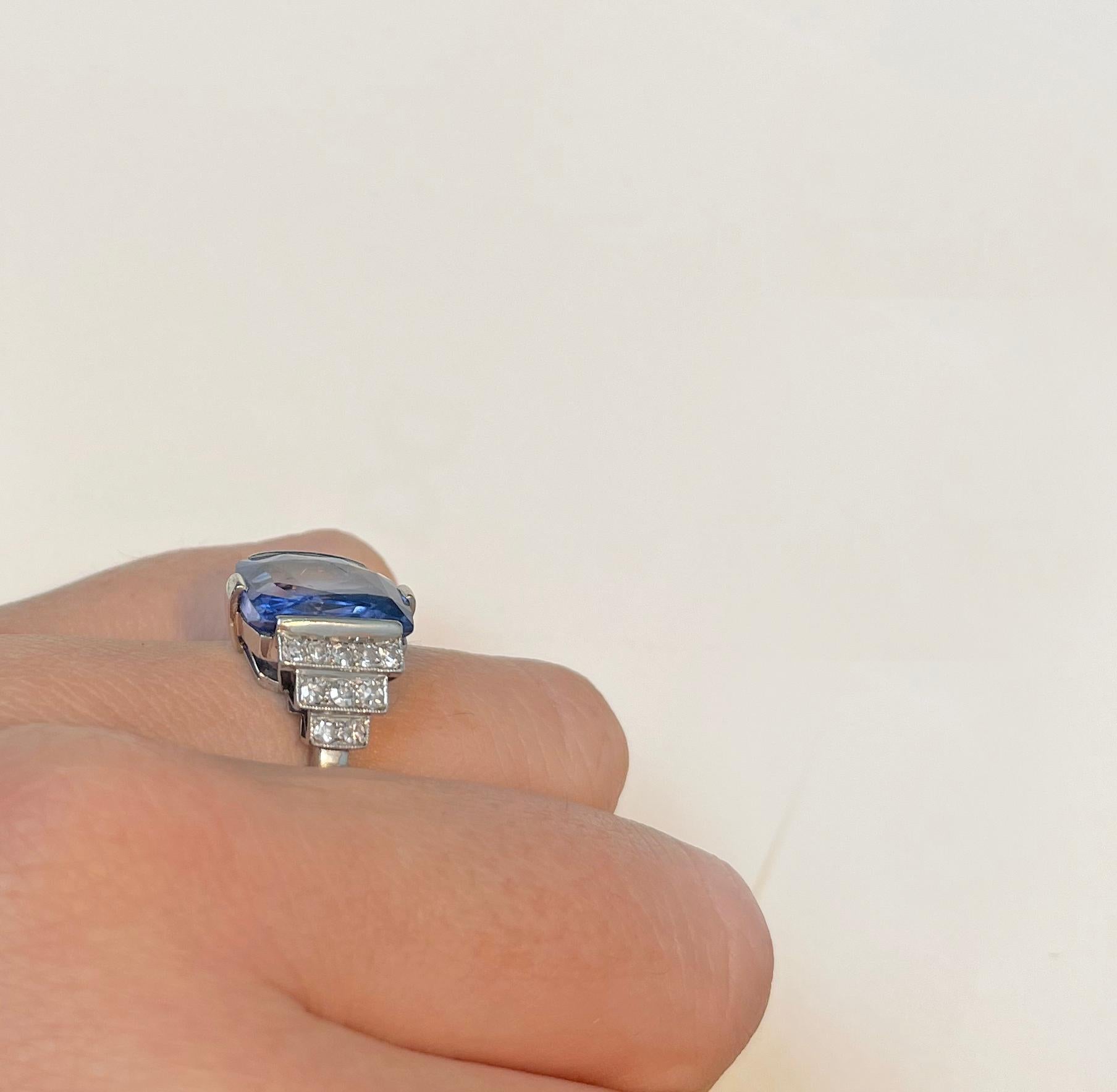 No Heat 7 Carat Sapphire Ceylon  Diamond Platinum Vintage Ring  For Sale 11