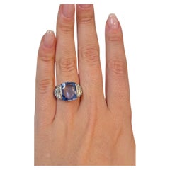No Heat 7 Carat Sapphire Ceylon  Diamond Platinum Vintage Ring 