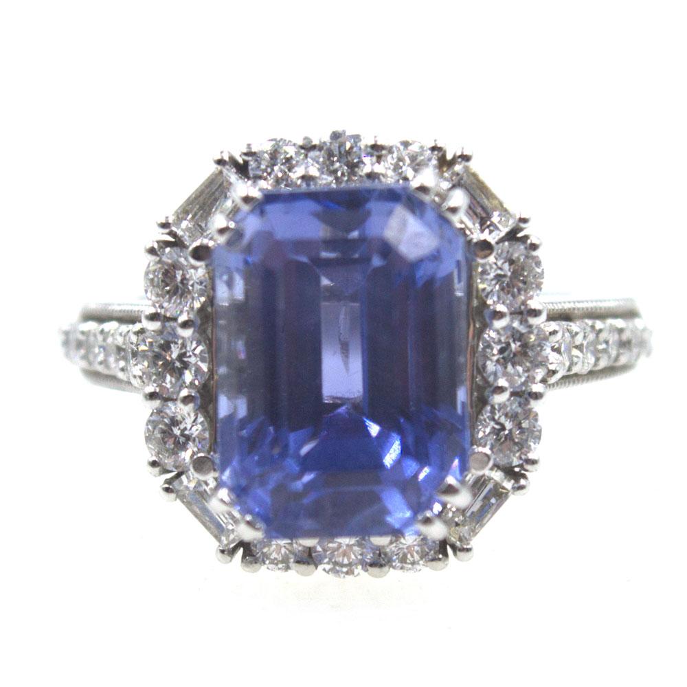 No Heat 7.34 Carat Ceylon Sapphire Diamond Ring AGL Certified In Excellent Condition In Boca Raton, FL