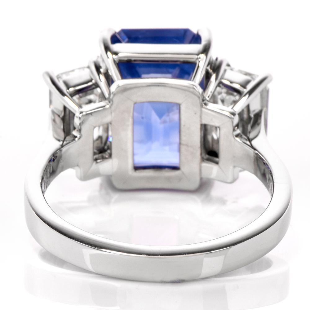 No Heat Blue Ceylon Sapphire Diamond Three-Stone Platinum Ring 5