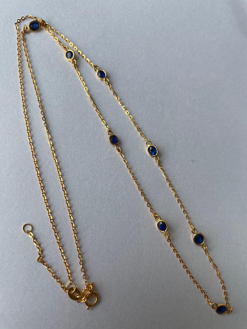 Women's No Heat Blue Sapphire by the yard, Sapphire Stationary Necklace