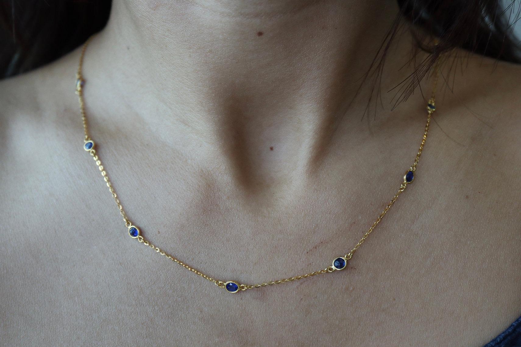 No Heat Blue Sapphire by the yard, Sapphire Stationary Necklace 1