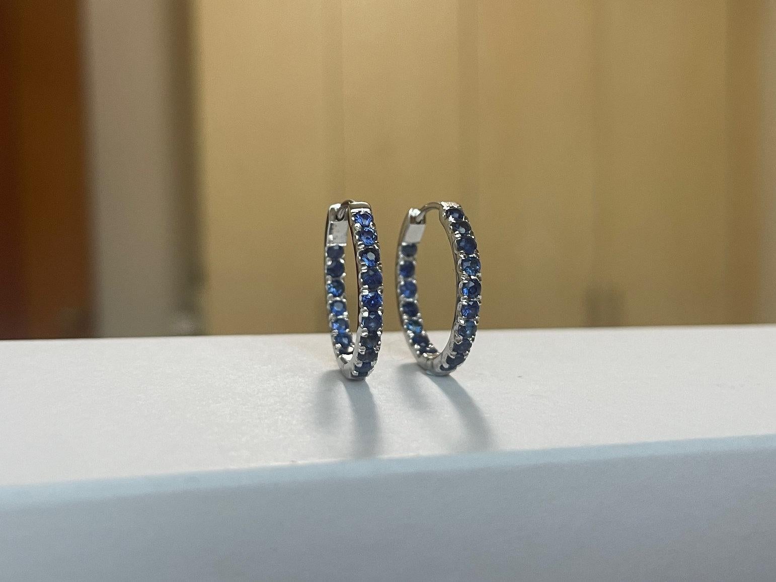 Brilliant Cut No Heat Blue Sapphire Hoop Earring (1.98 cm)