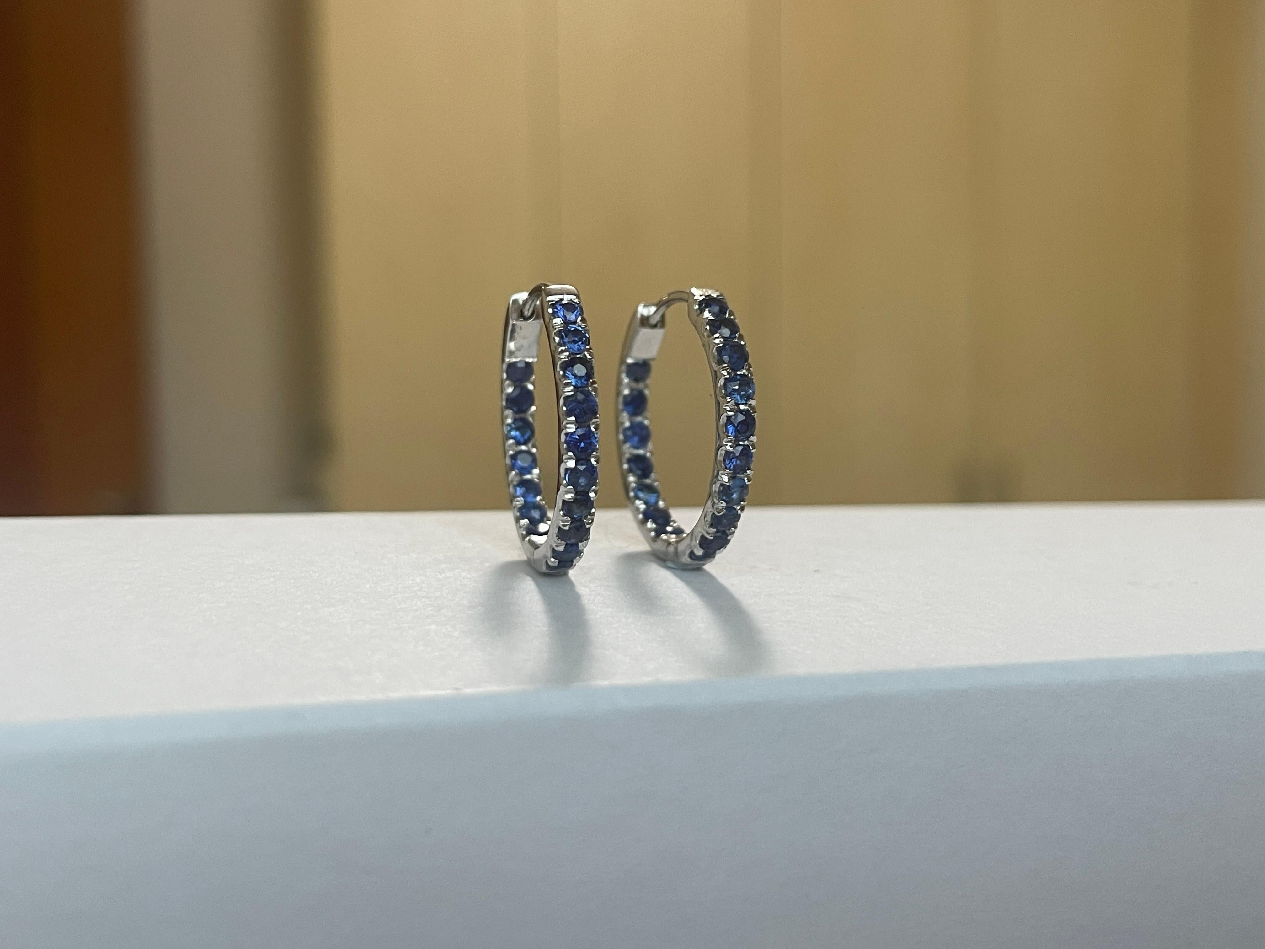 No Heat Blue Sapphire Hoop Earring (1.98 cm) 1