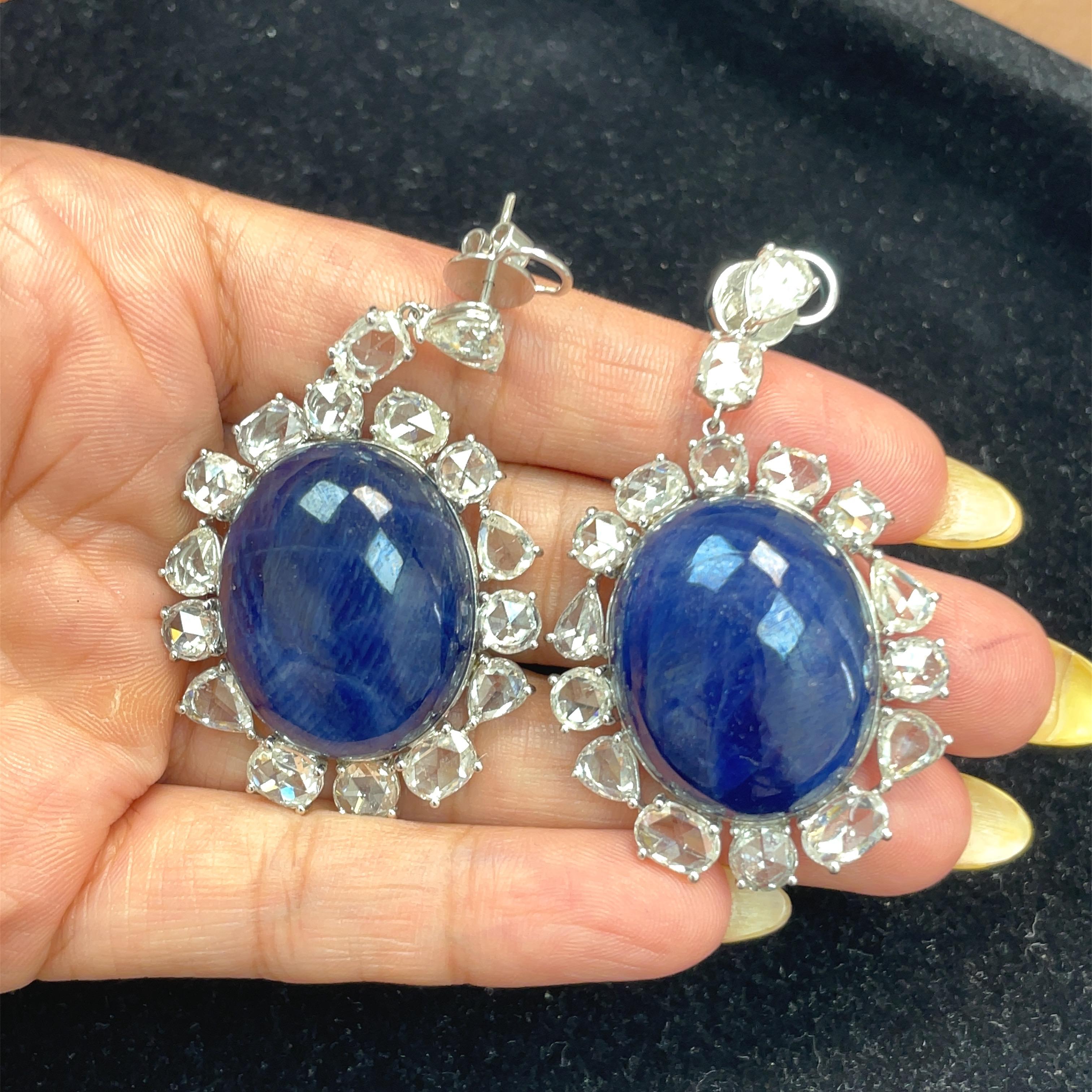 No Heat Burma Blue Cabochon Sapphire Earrings in 18 K  White Gold For Sale 4