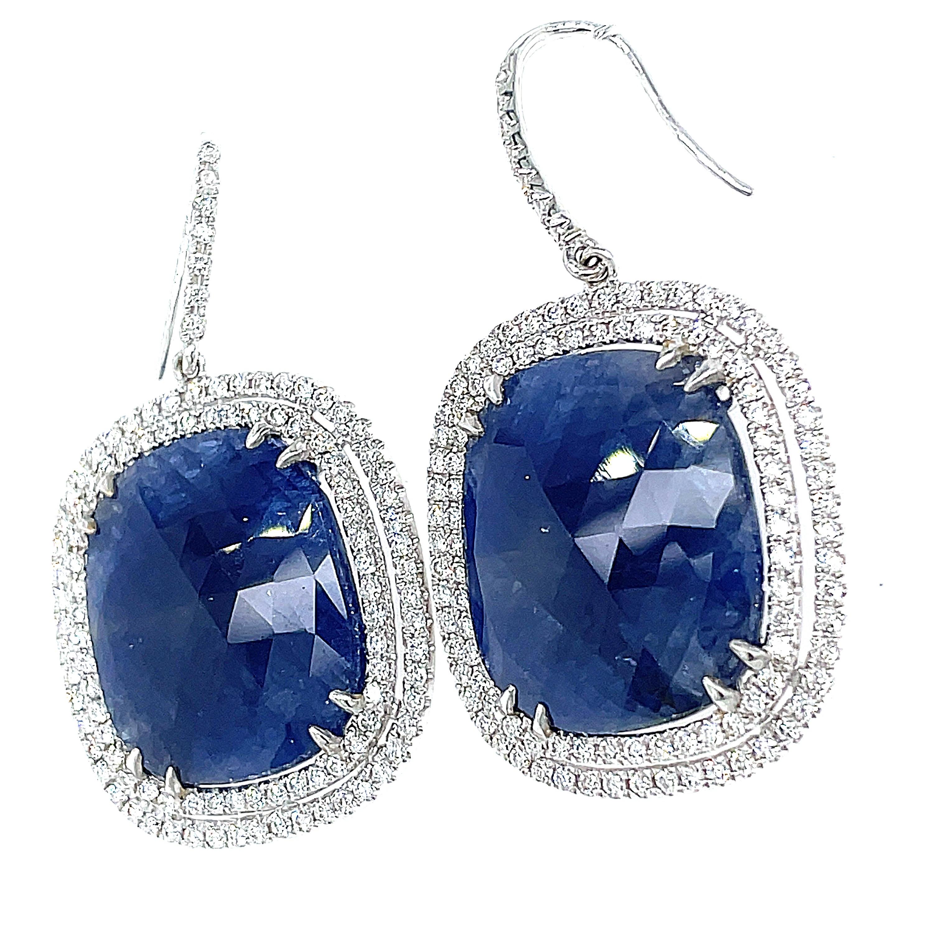 No heat Burma Blue Sapphire Earrings  In New Condition For Sale In Hong Kong, HK