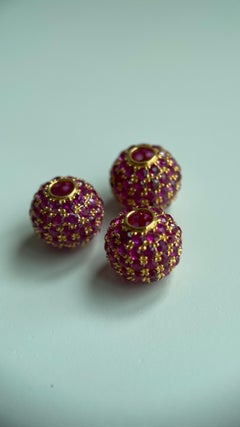 No Heat Burma Melee Ruby Pendant Ball in 18K Yellow Gold-Ruby Charm