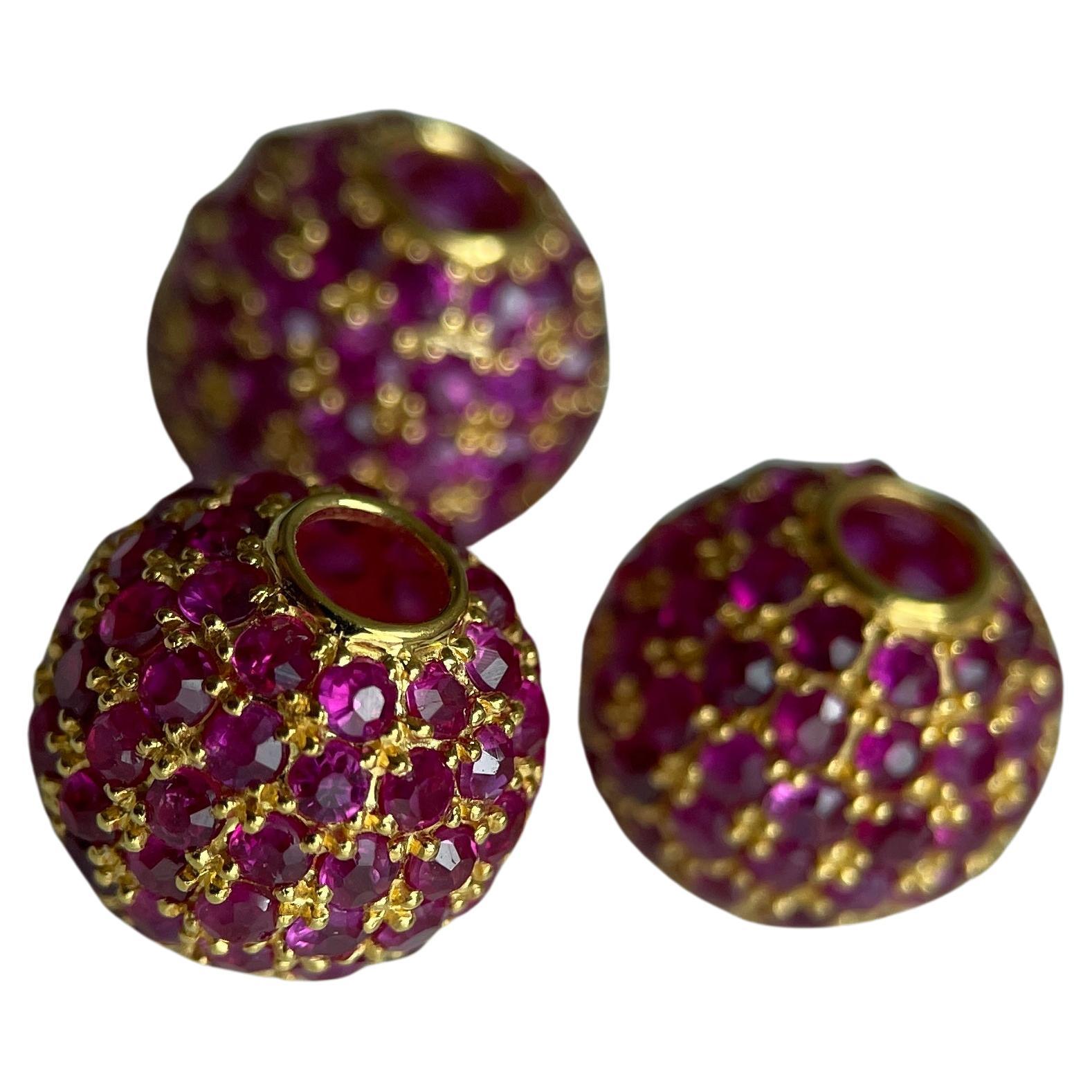 No Heat Burma Melee Ruby Pendant Ball in 18K Yellow Gold-Ruby Charm
