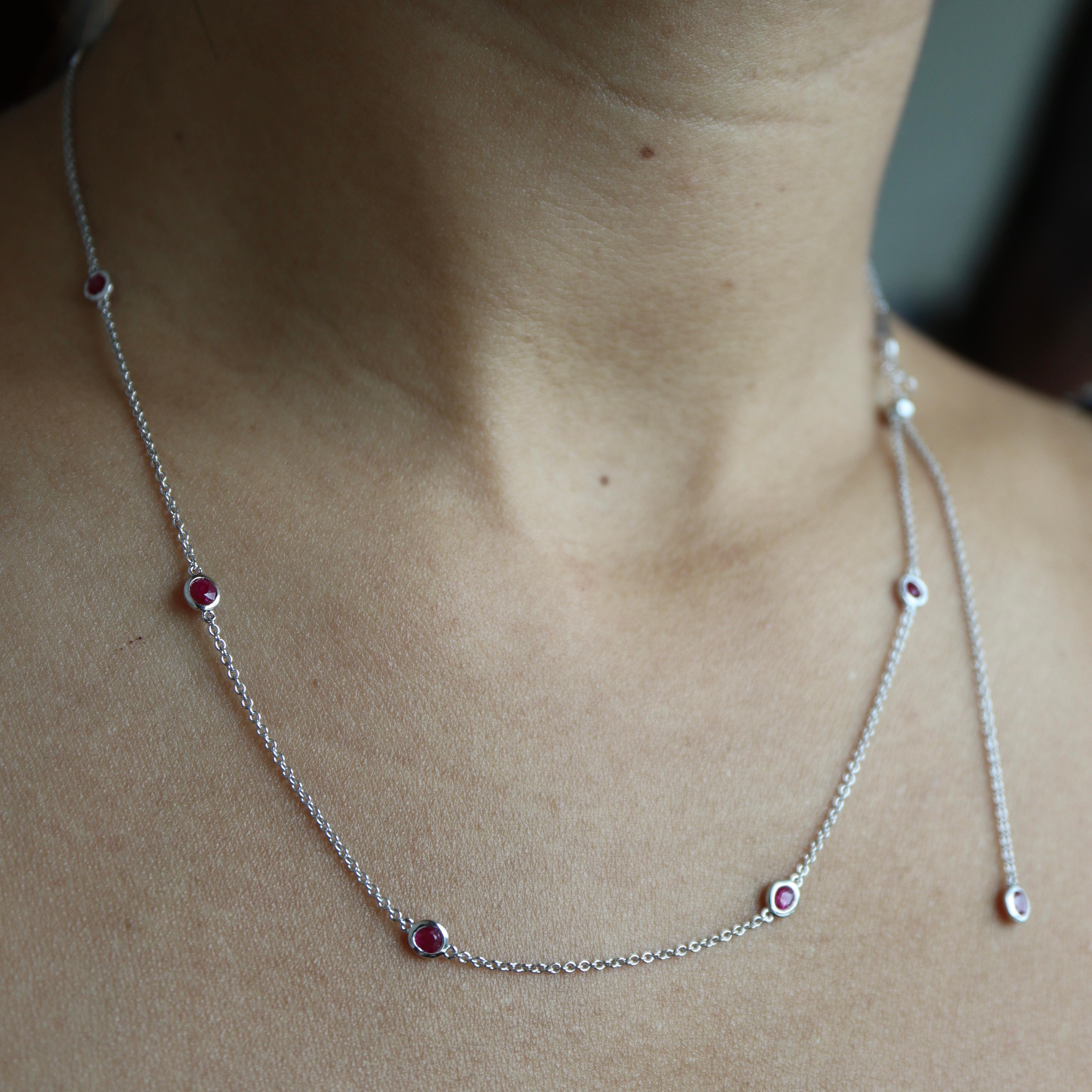 No Heat Burma Ruby by the yard, collier à station de rubis (T 1.71ct/10pcs/or blanc) en vente 5
