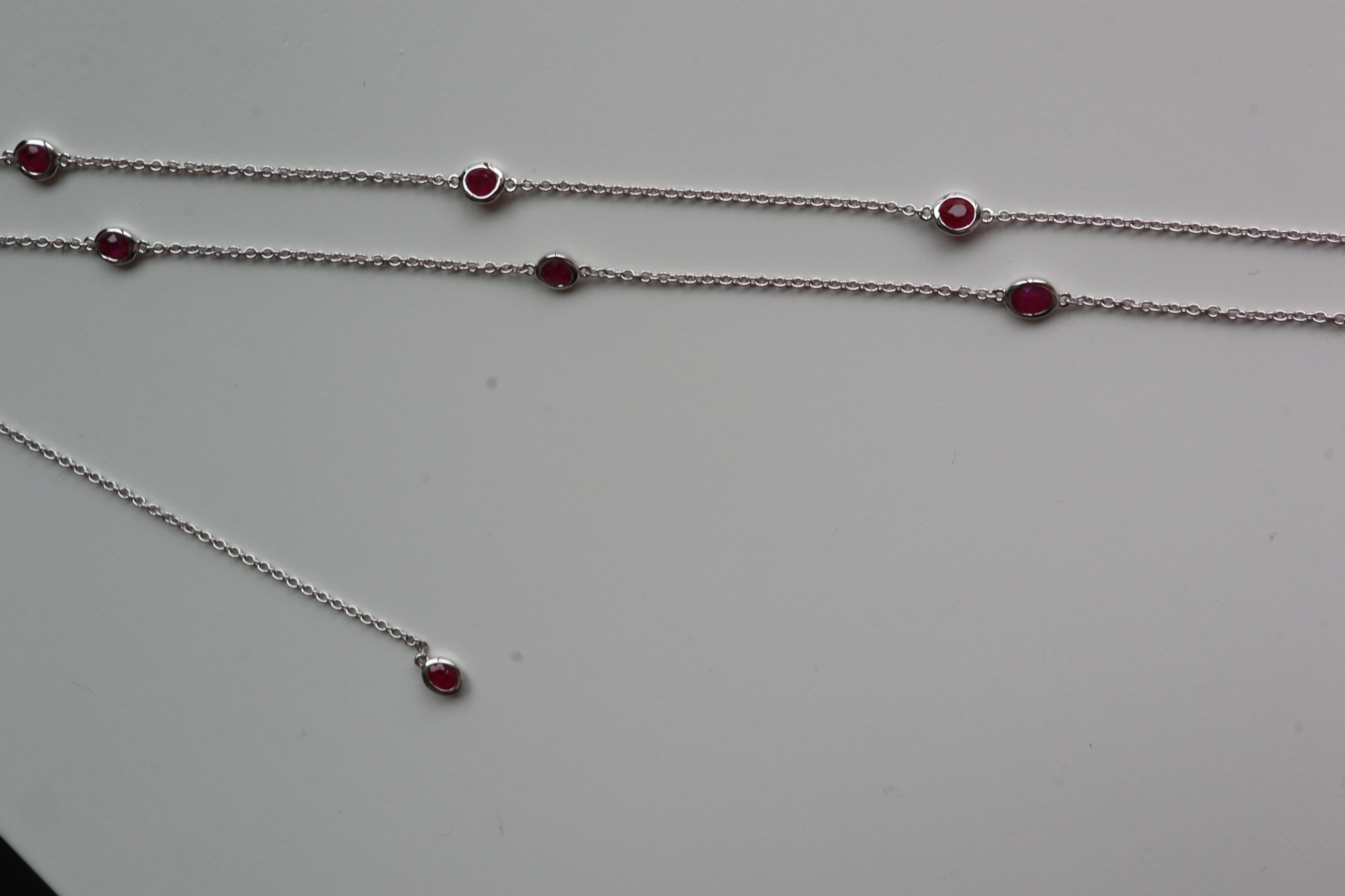 No Heat Burma Ruby by the yard, collier à station de rubis (T 1.71ct/10pcs/or blanc) Pour femmes en vente