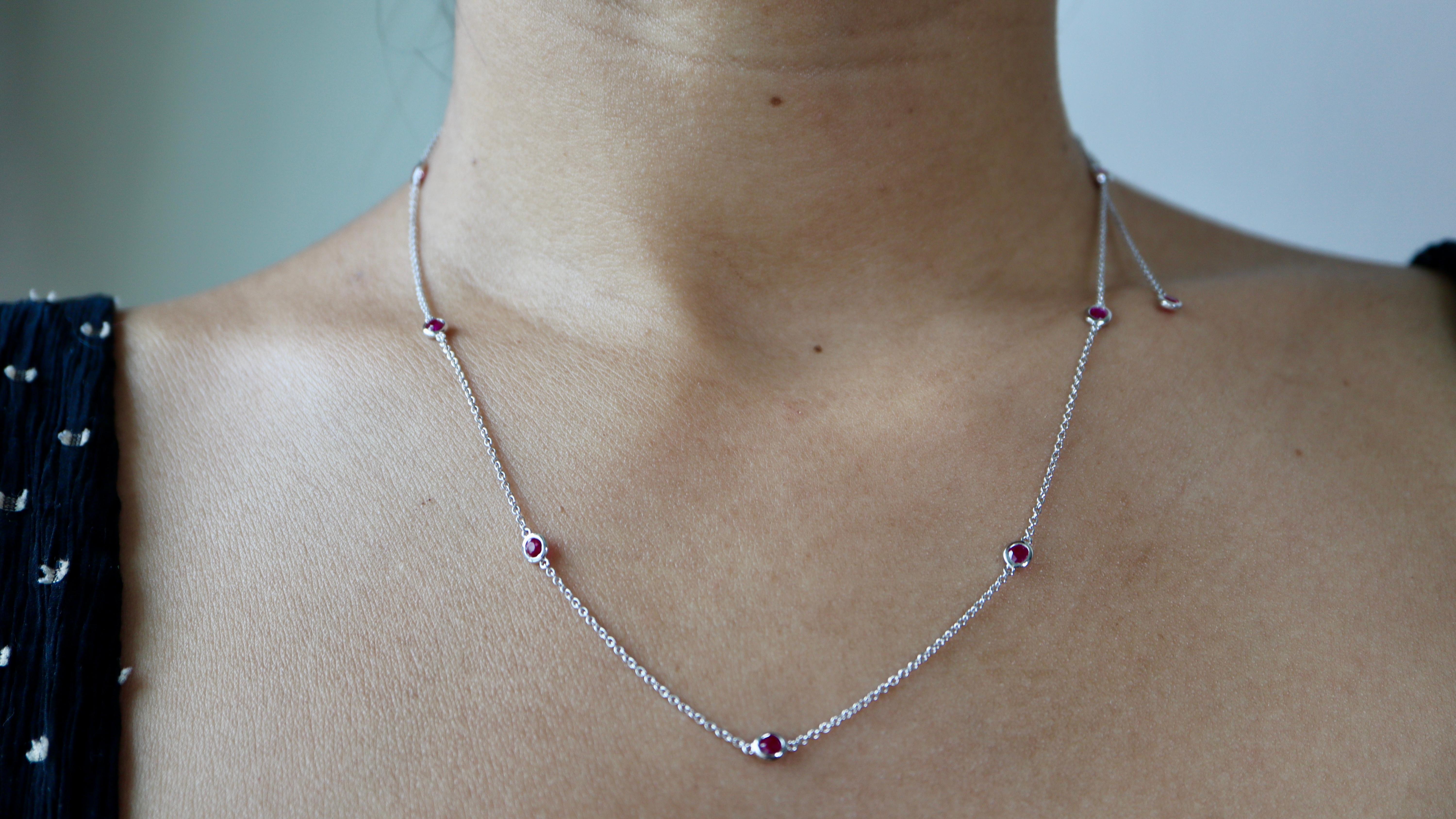 No Heat Burma Ruby by the yard, collier à station de rubis (T 1.71ct/10pcs/or blanc) en vente 3