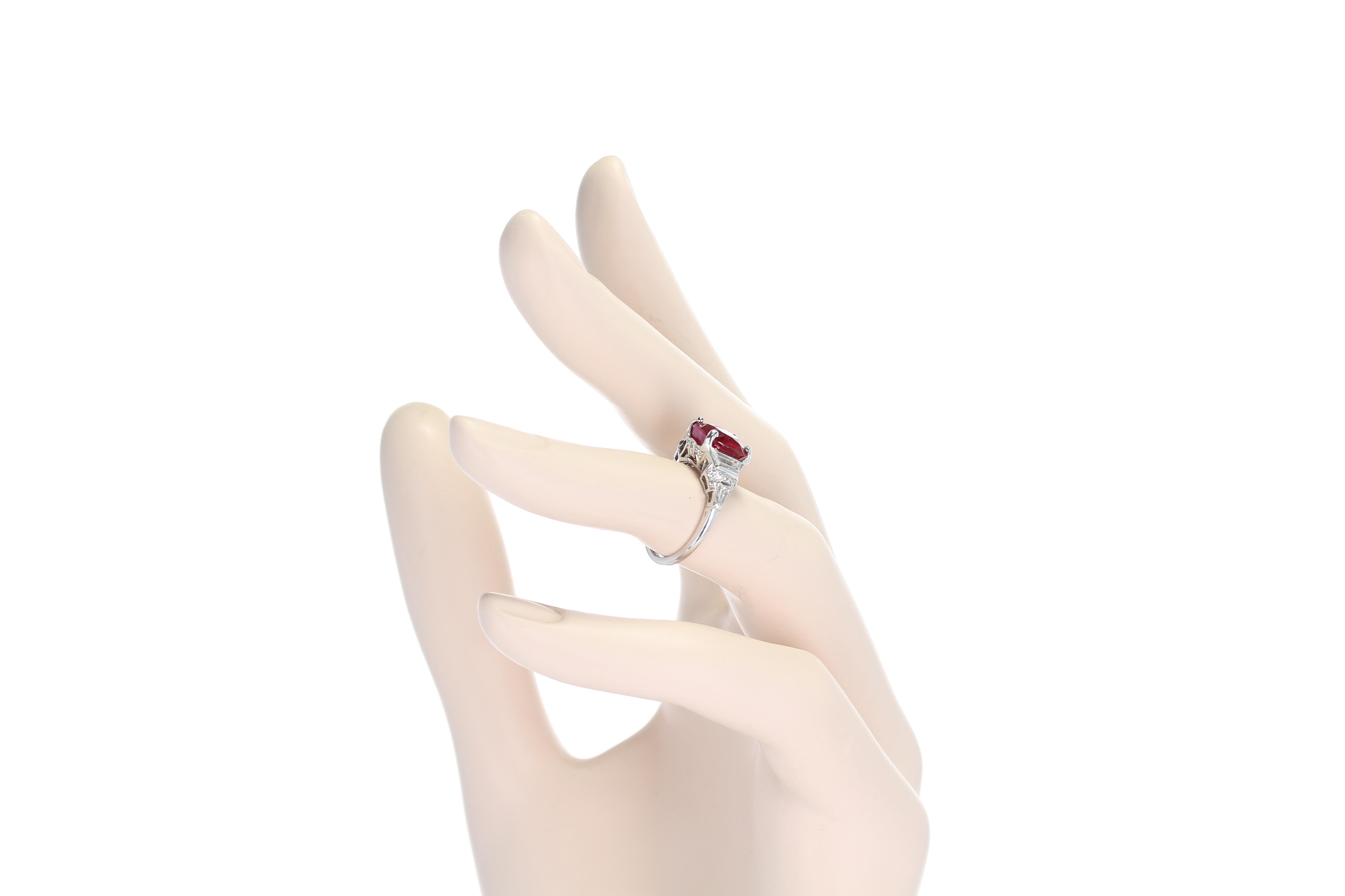 Art Deco No Heat Burma Ruby Diamond Platinum Engagement Ring For Sale