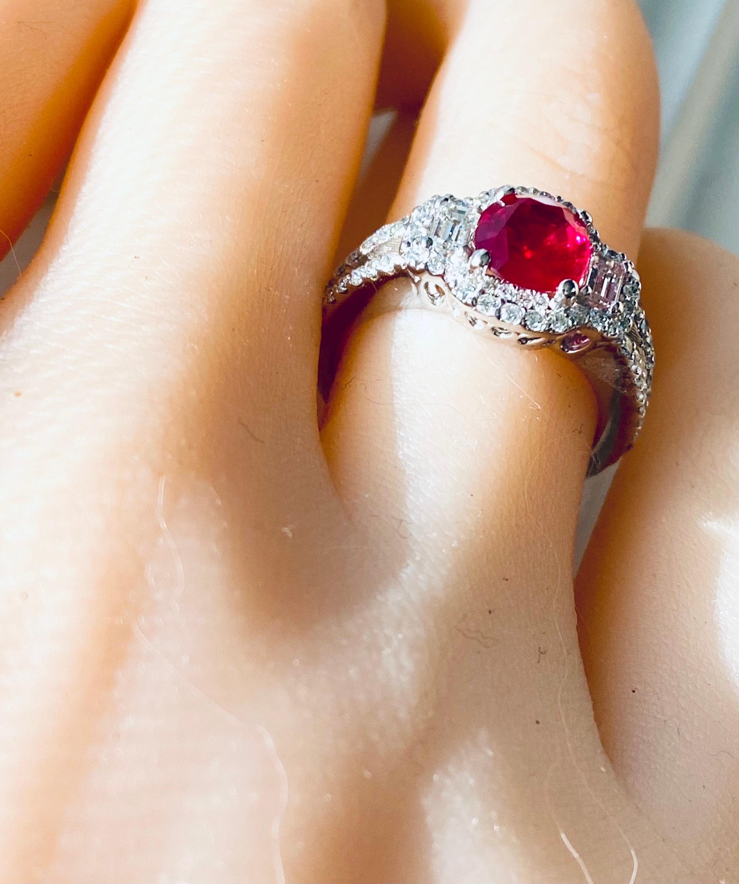 GIA Certified No Heat Myanmar Ruby 1.48 Carat Diamond 1.20 Carat Platinum Ring In New Condition In New York, NY