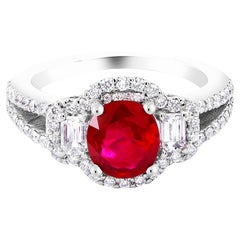 GIA Not Heated Burma Ruby Platinum Diamond Ring Certificated Myanmar Origin
