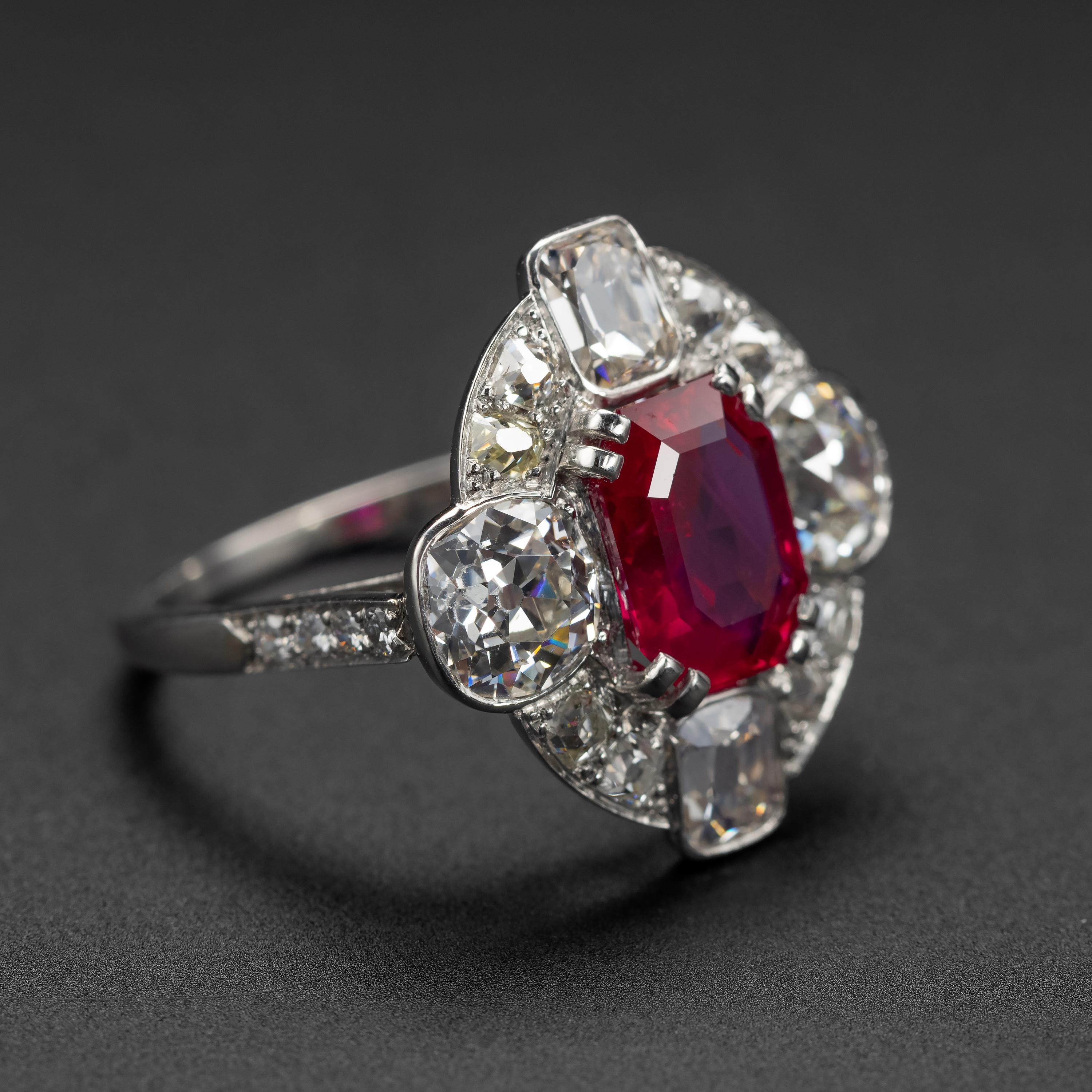 Art Deco No-Heat Burma Ruby & Diamond Ring AGL Certified 4.5 Carats