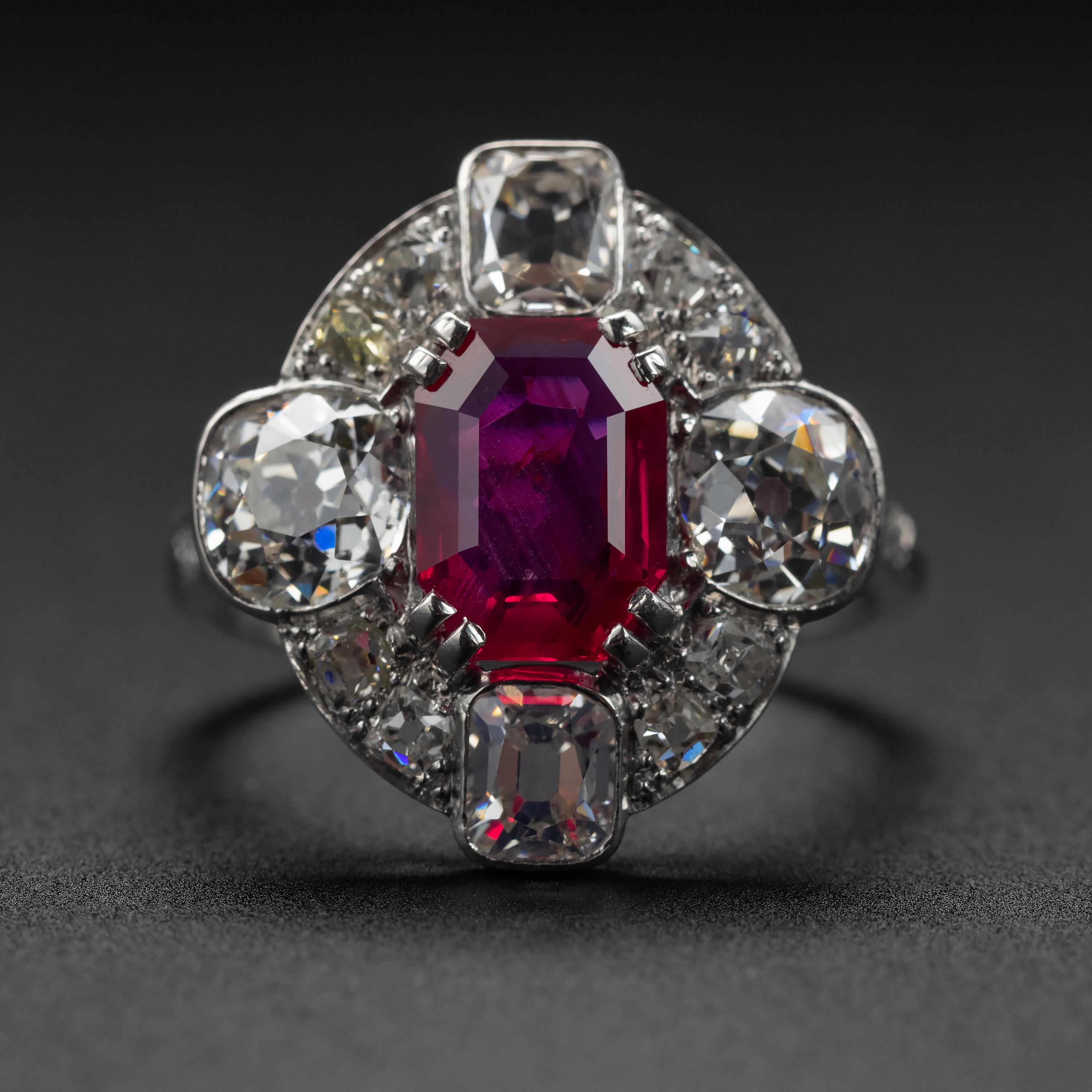 No-Heat Burma Ruby & Diamond Ring AGL Certified 4.5 Carats In Excellent Condition In Southbury, CT