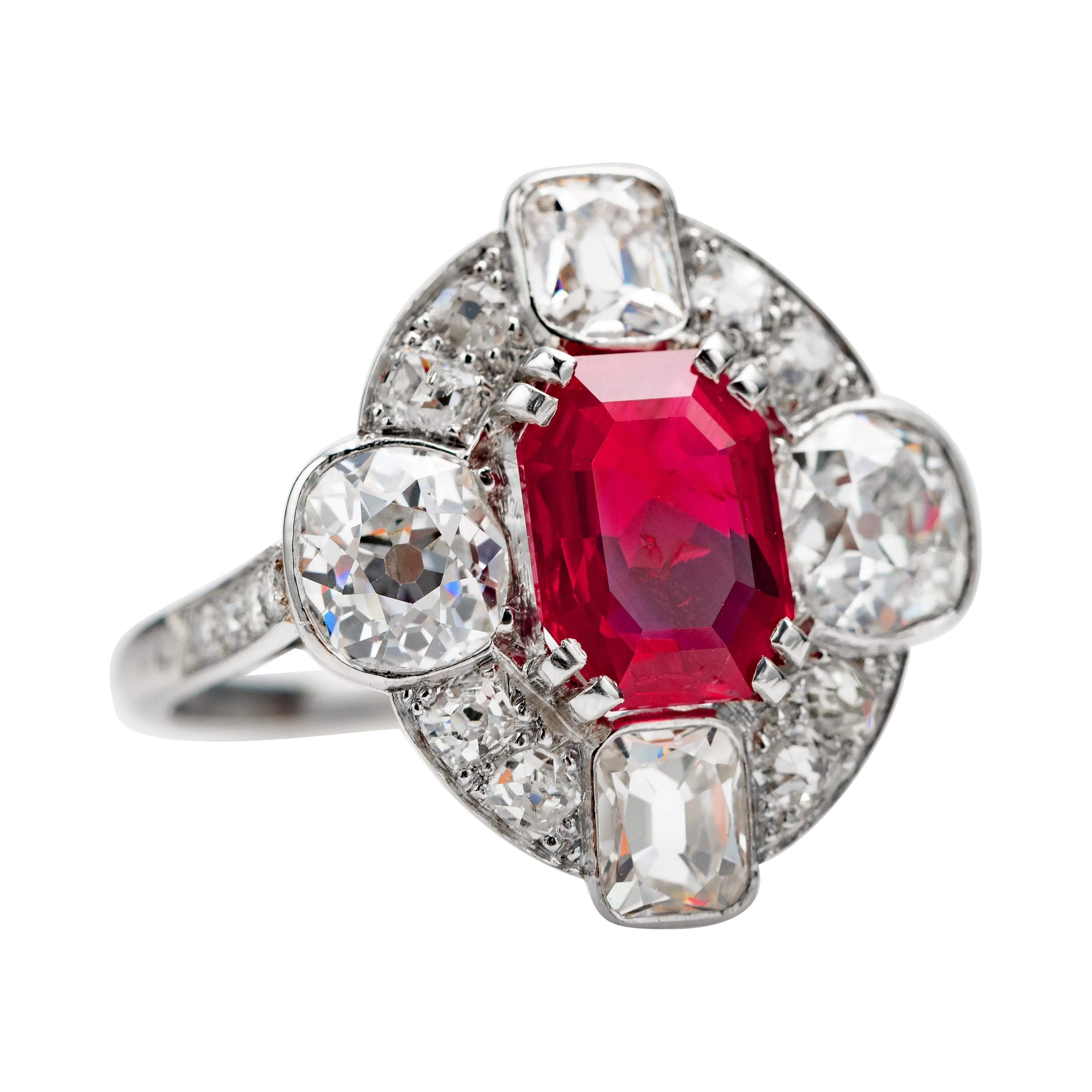 No-Heat Burma Ruby & Diamond Ring AGL Certified 4.5 Carats