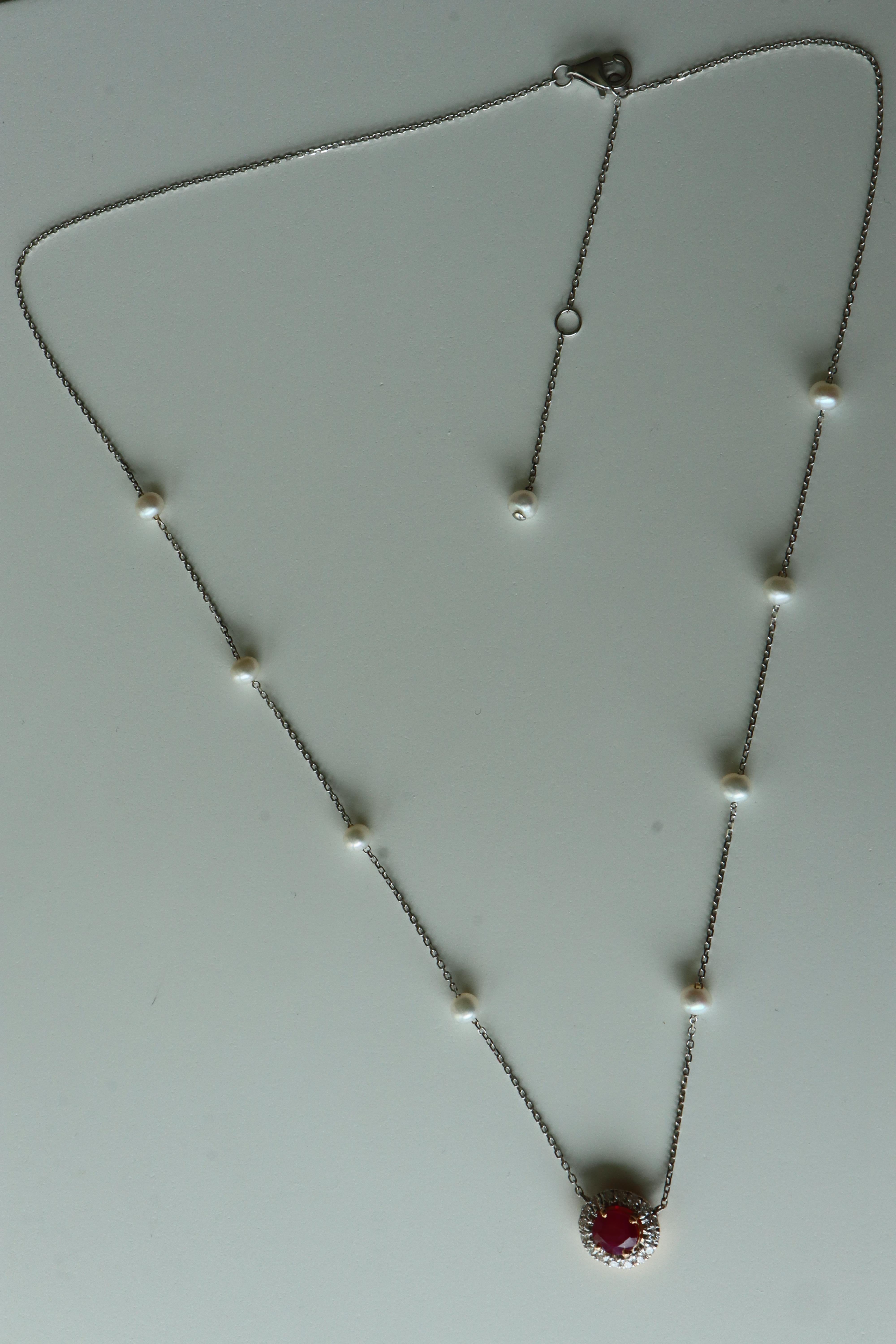 Collar No Heat Burma Ruby con diamantes naturales y perlas akoya en Nuevo estado para la venta en Singapore, SG