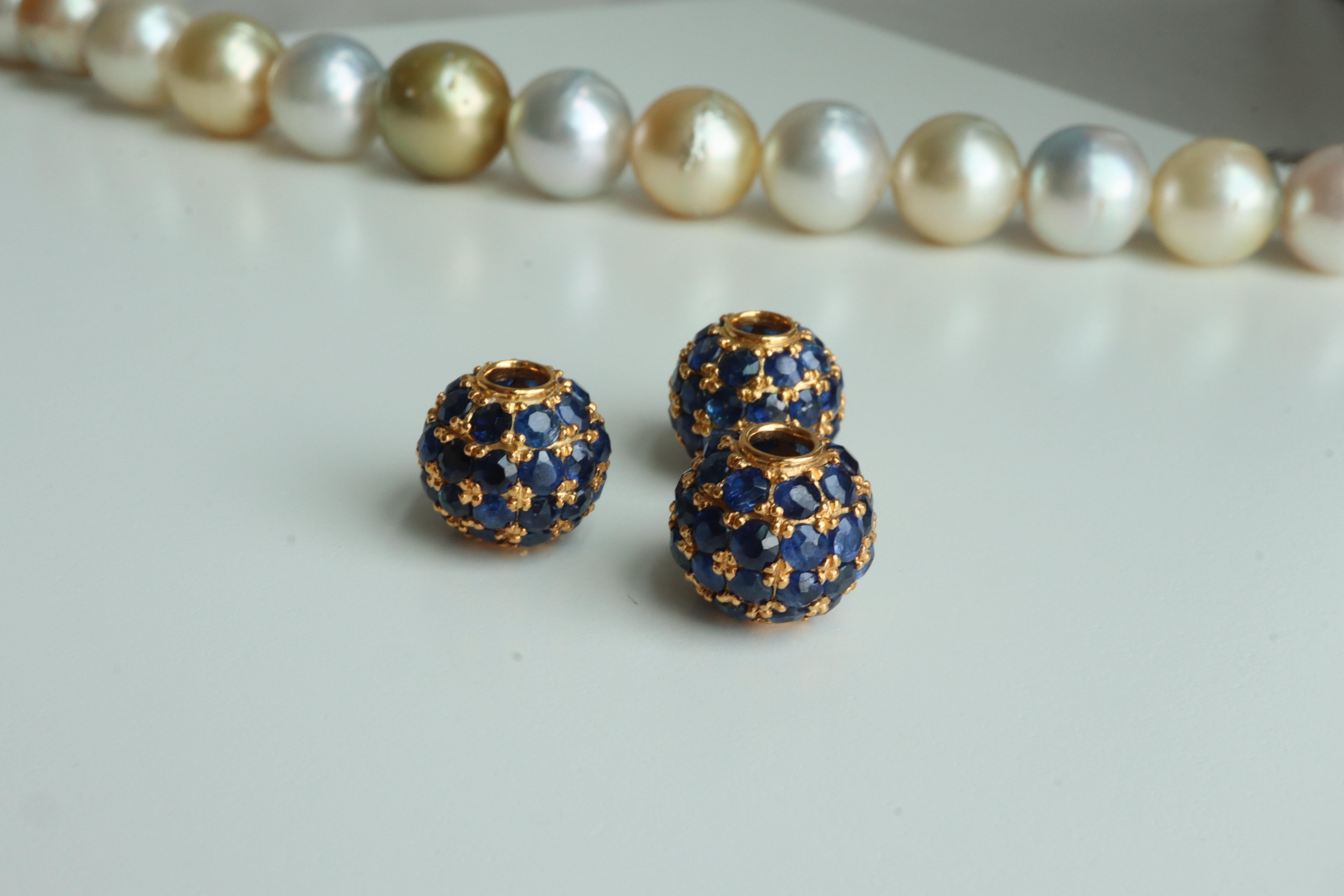 Mixed Cut No Heat Burma Sapphire Pendant Bead Ball in 18K Yellow Gold-Sapphire Charm For Sale