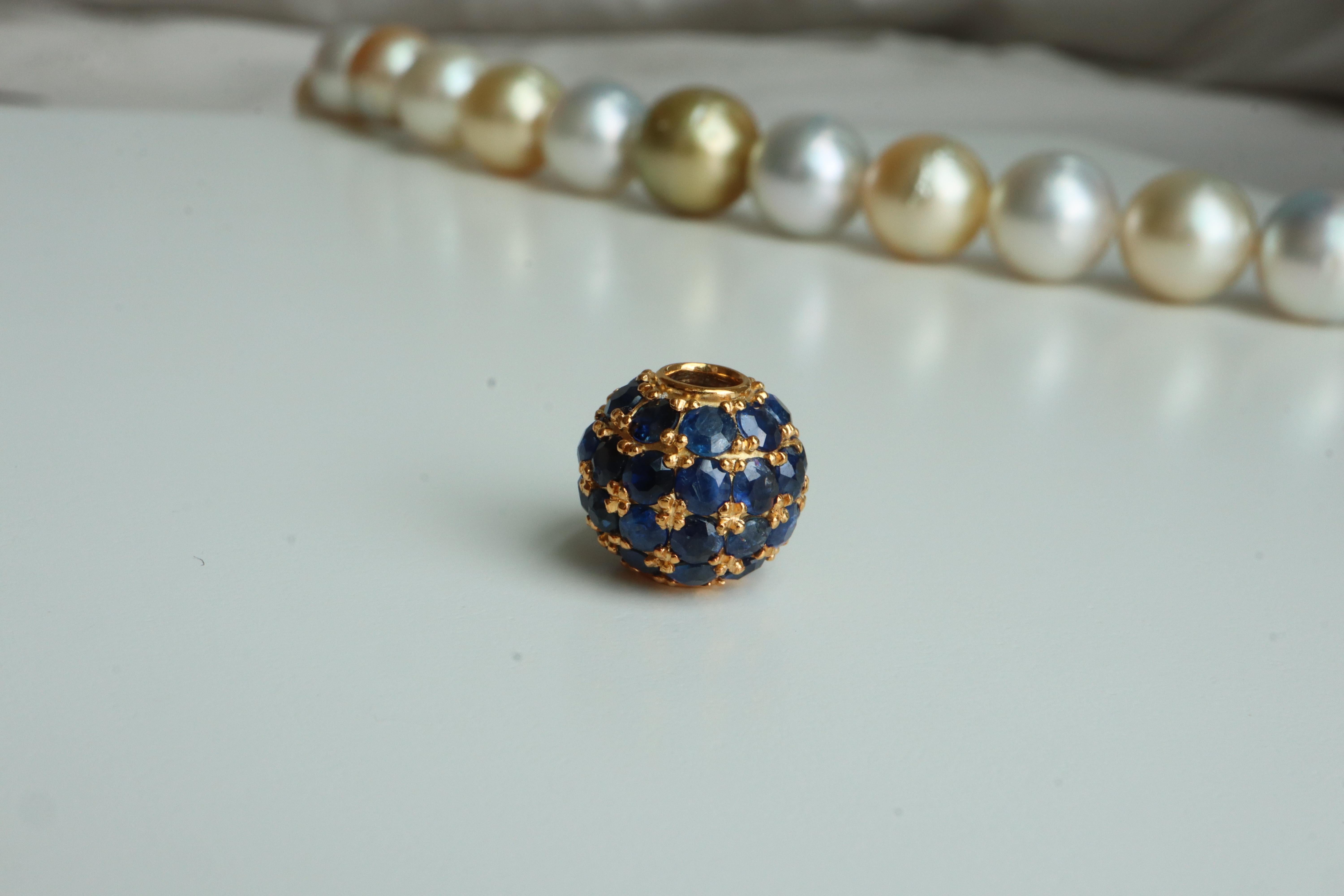 No Heat Burma Sapphire Pendant Bead Ball in 18K Yellow Gold-Sapphire Charm In New Condition For Sale In Singapore, SG
