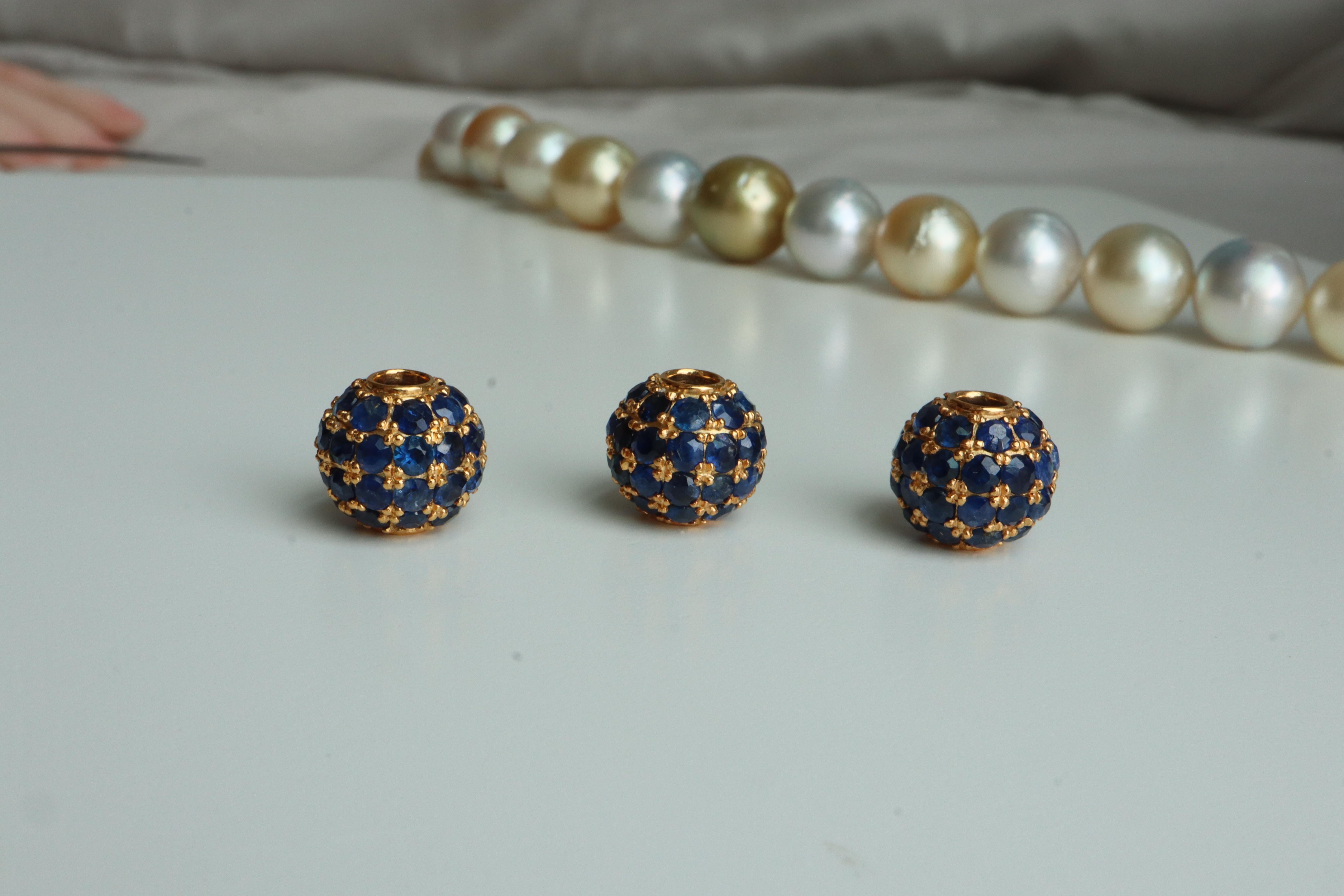 Women's No Heat Burma Sapphire Pendant Bead Ball in 18K Yellow Gold-Sapphire Charm For Sale
