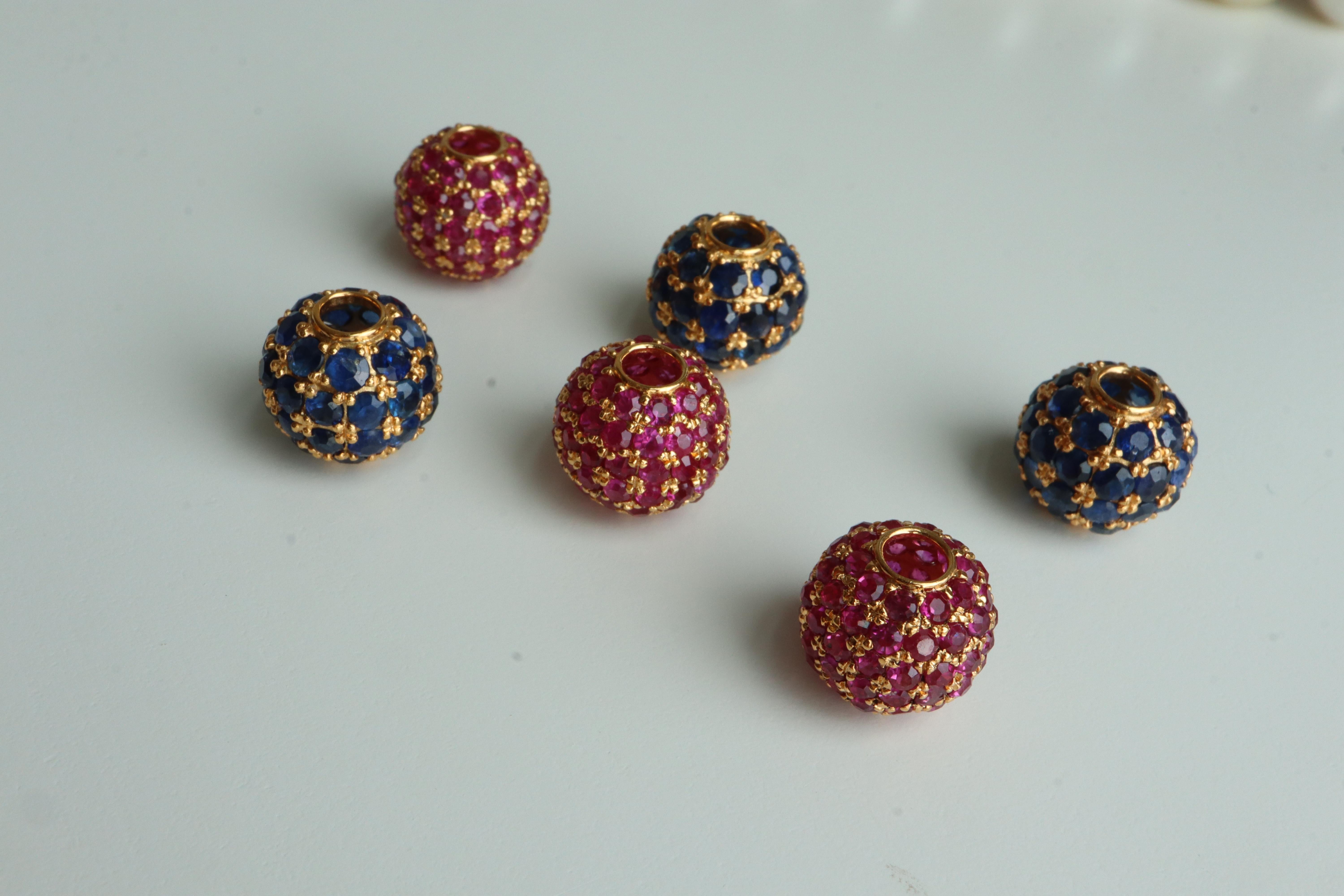 No Heat Burma Sapphire Pendant Bead Ball in 18K Yellow Gold-Sapphire Charm For Sale 1