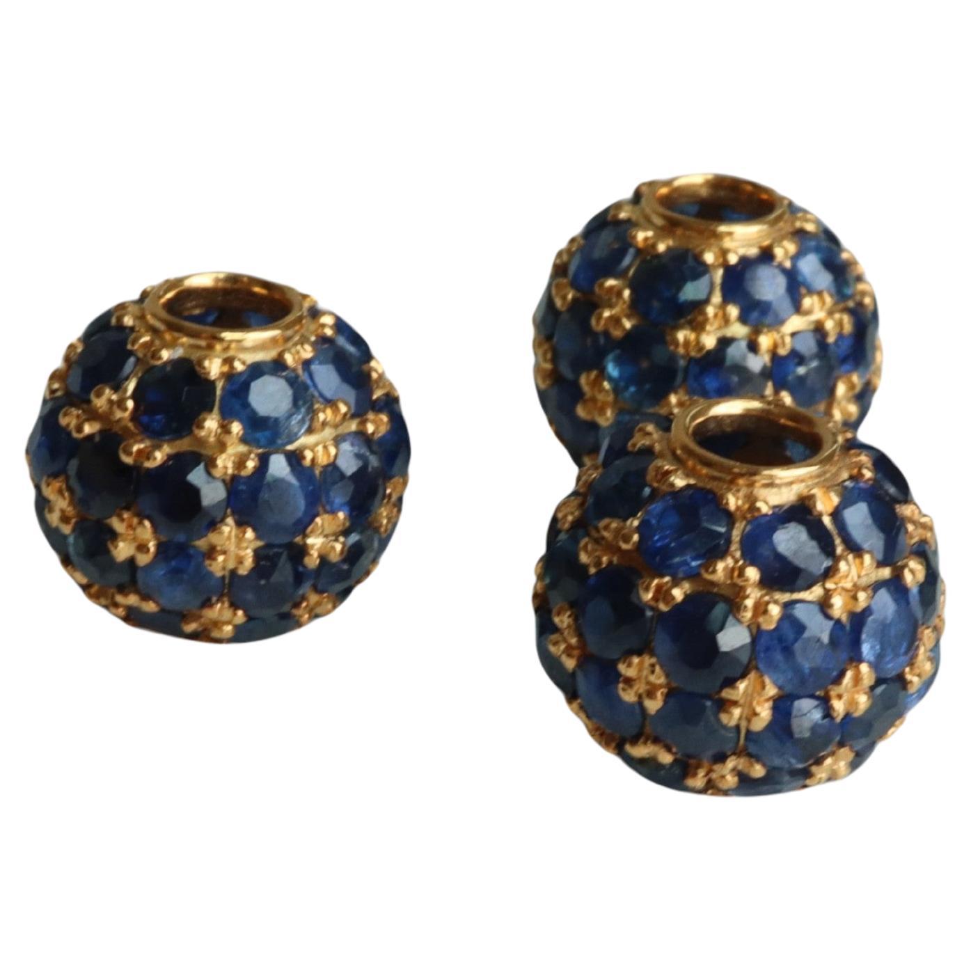 No Heat Burma Sapphire Pendant Bead Ball in 18K Yellow Gold-Sapphire Charm