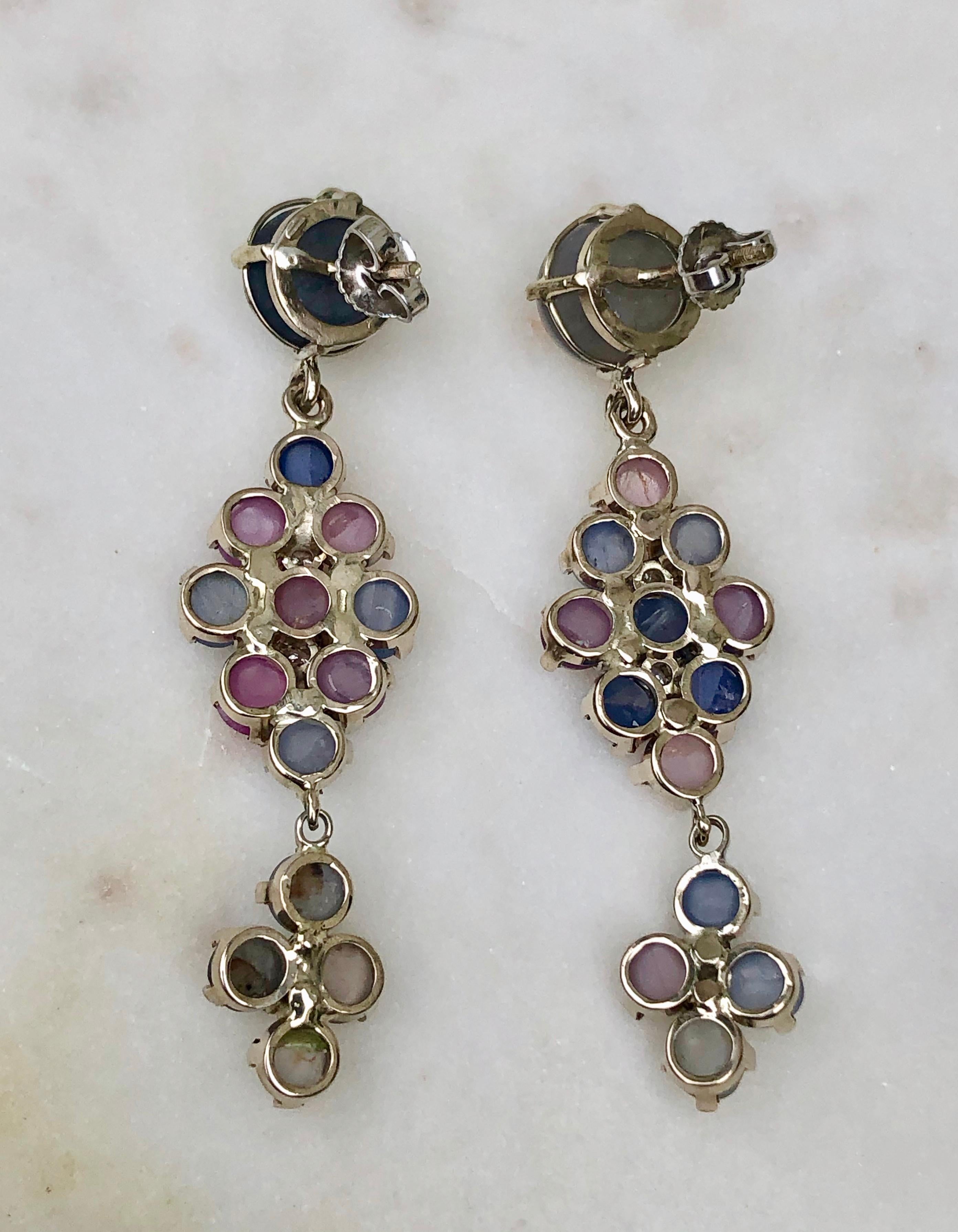 No-Heat Burma Star Sapphire Chandeliers Earrings Art Deco Style 8