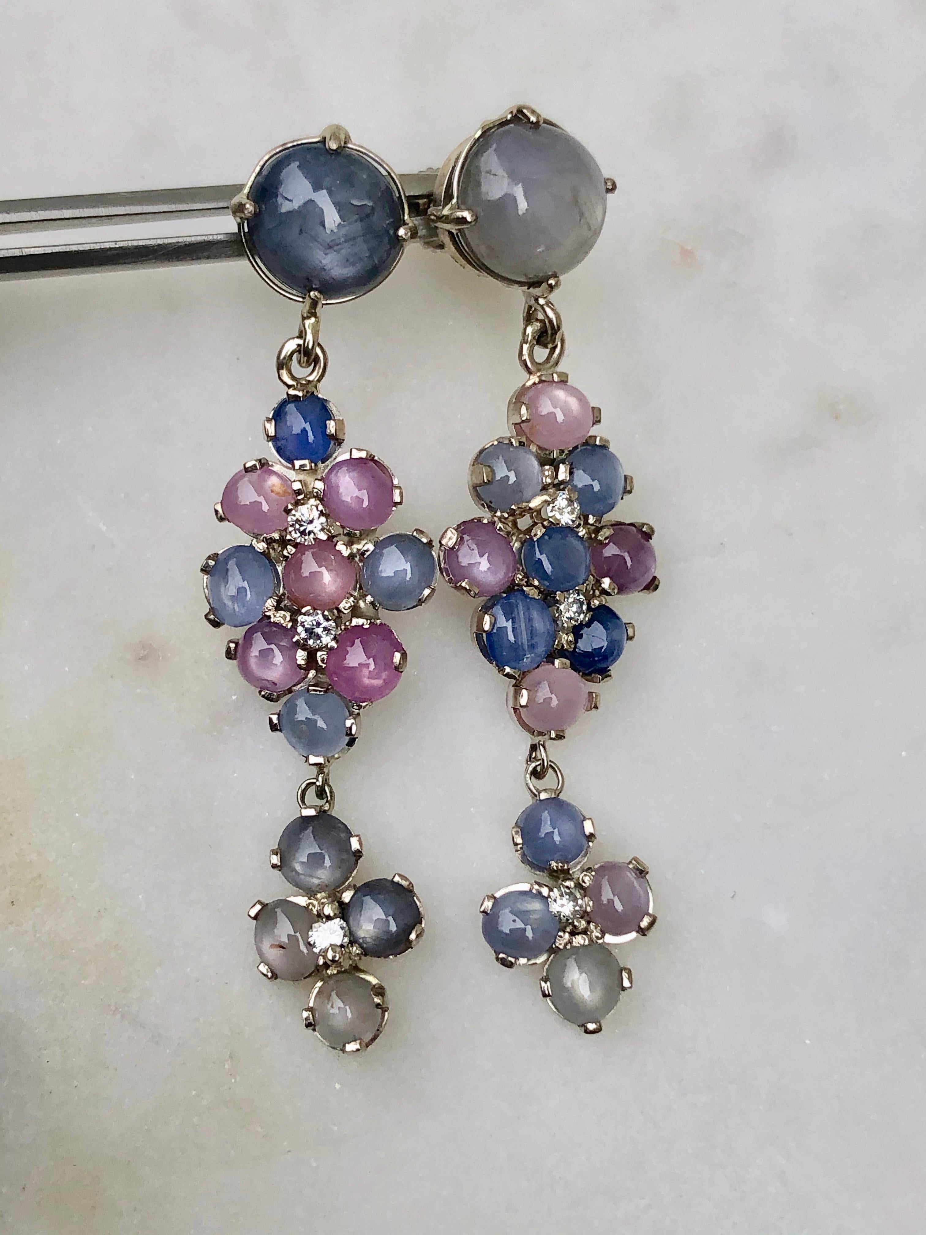 Art Deco Style Chandeliers No Heat Burma Star Sapphire Earrings White Gold/ One of a Kind Burmese Star Sapphire Diamond Earrings - Exclusive
Classy and timeless cocktail dangle earrings. Elegant and wearable, the earrings are a great addition to