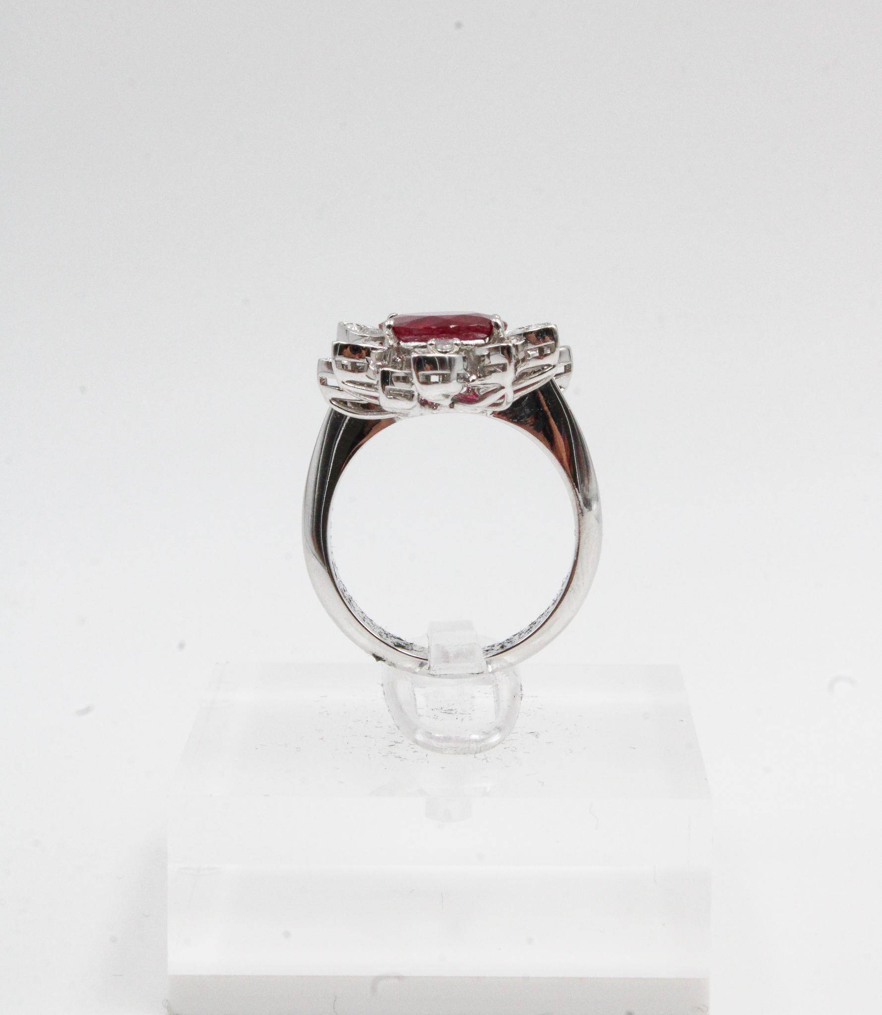 Oval Cut No Heat Burmese Ruby and Diamond Cluster Ring, GRS Certified For Sale