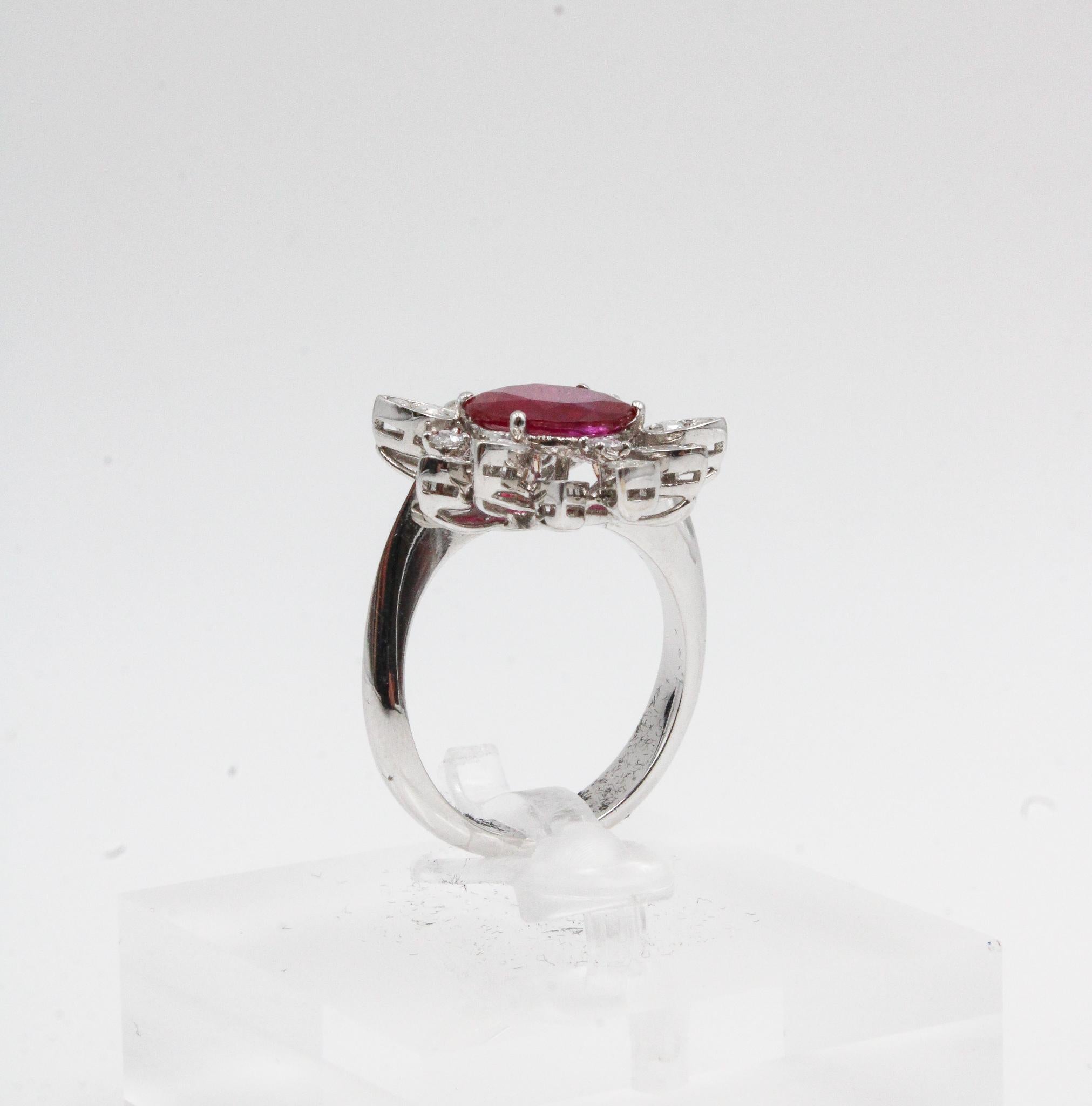 No Heat Burmese Ruby and Diamond Cluster Ring, GRS Certified For Sale 2