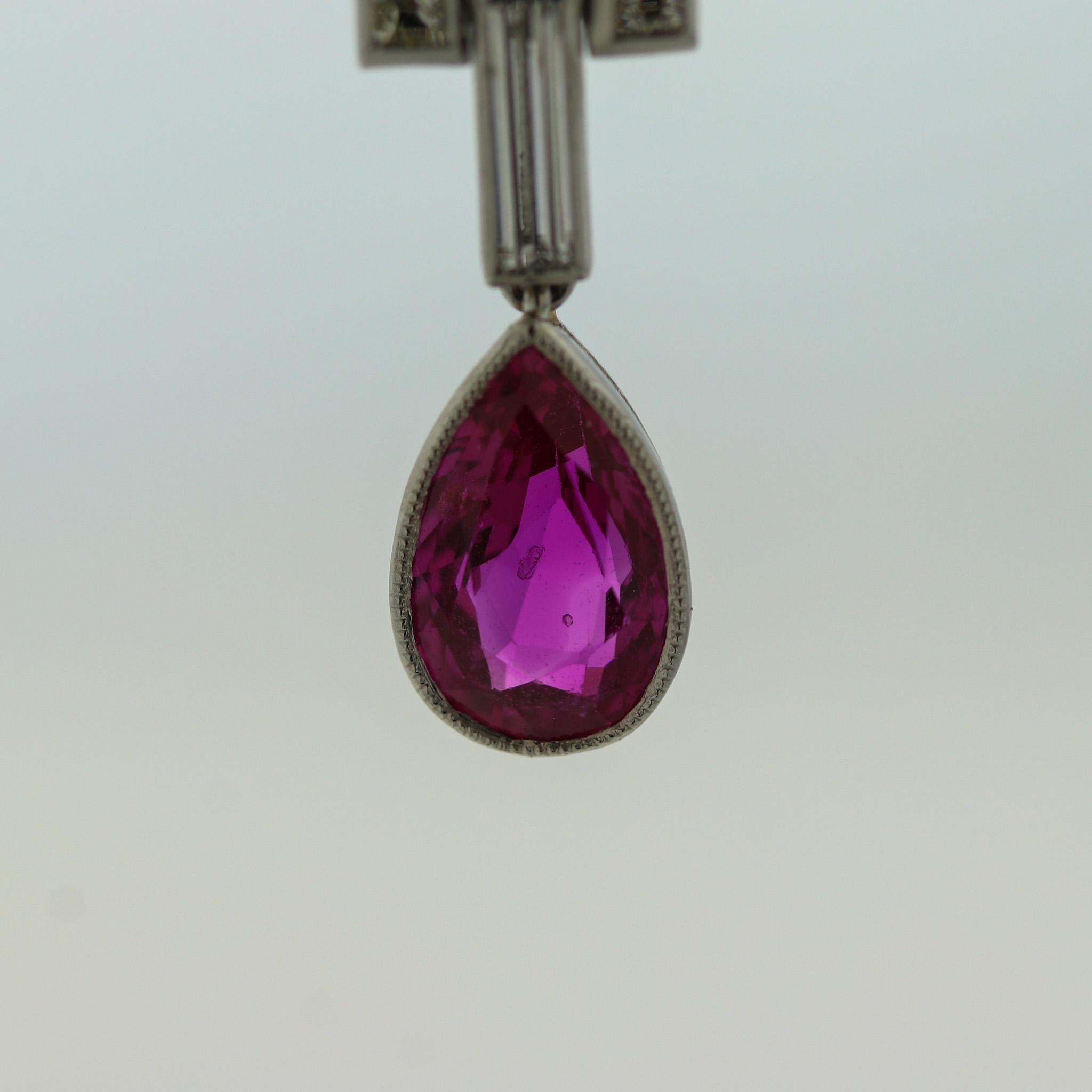 No-Heat Burmese Ruby Diamond Platinum Drop Earrings, AGL Certified In New Condition For Sale In Beverly Hills, CA