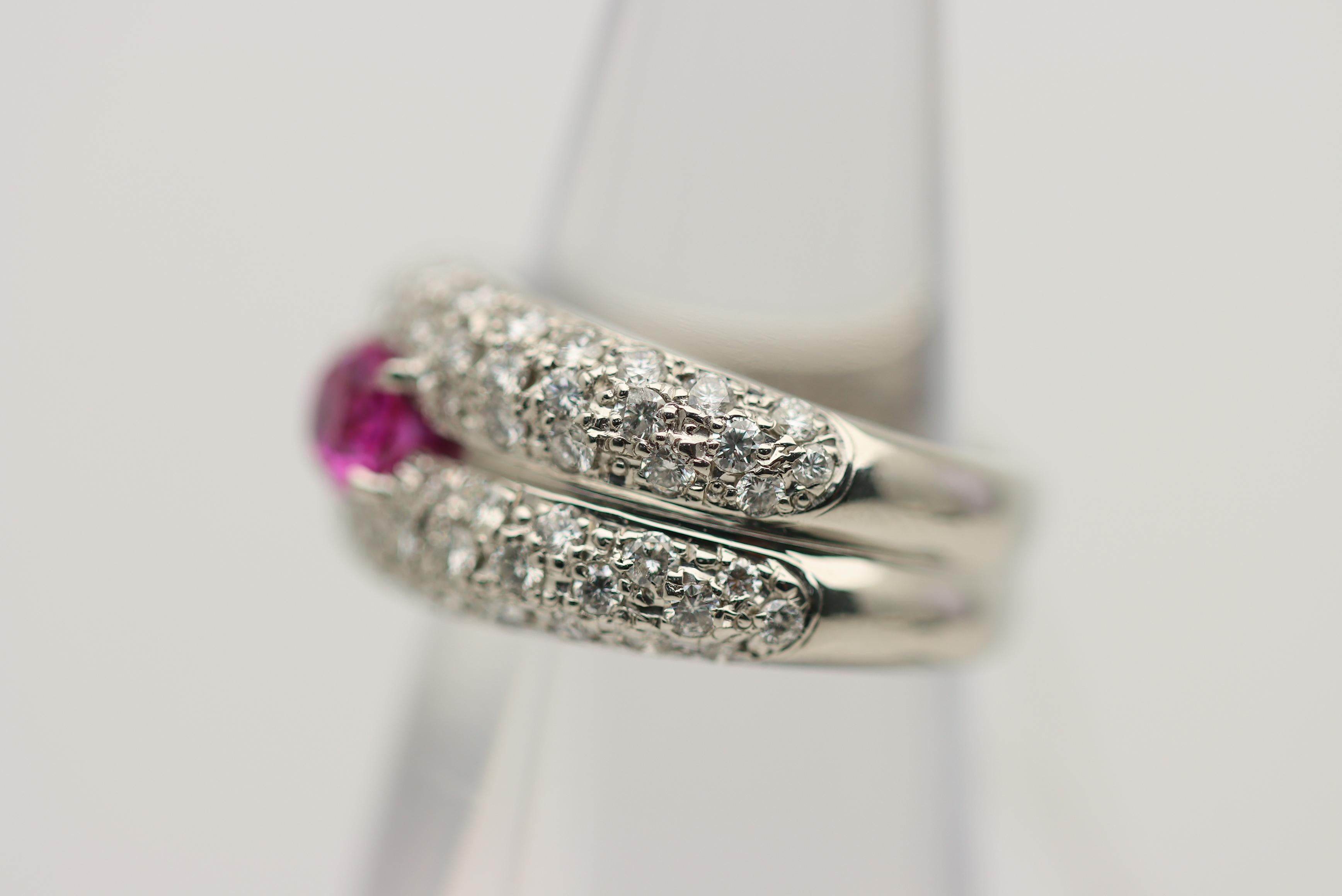 Oval Cut No-Heat Burmese Ruby Diamond Platinum Ring, GIA Certified