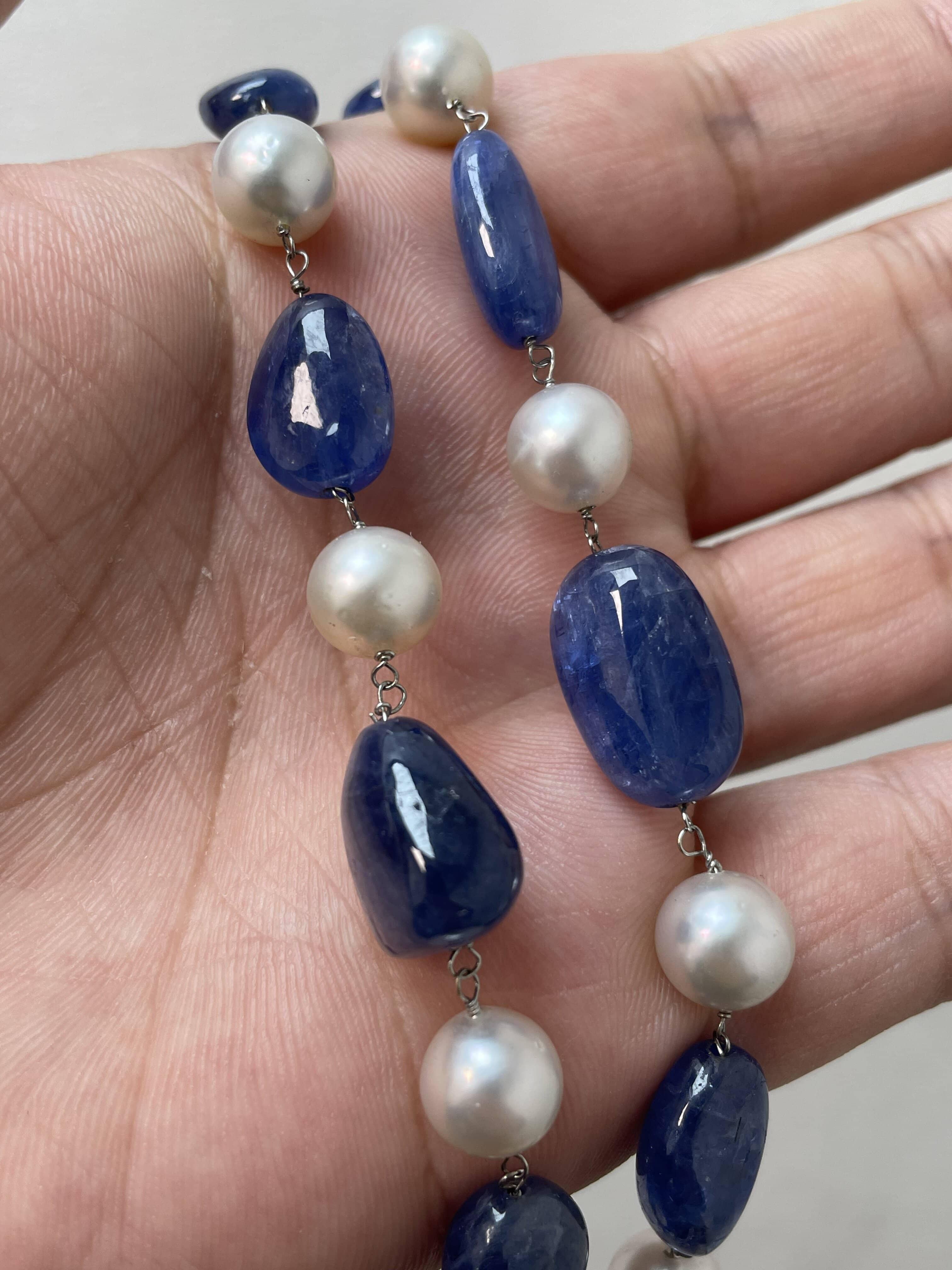 Collier de perles de saphir de Birmanie Cts 253 et perles des mers du Sud, sans chaleur en vente 4