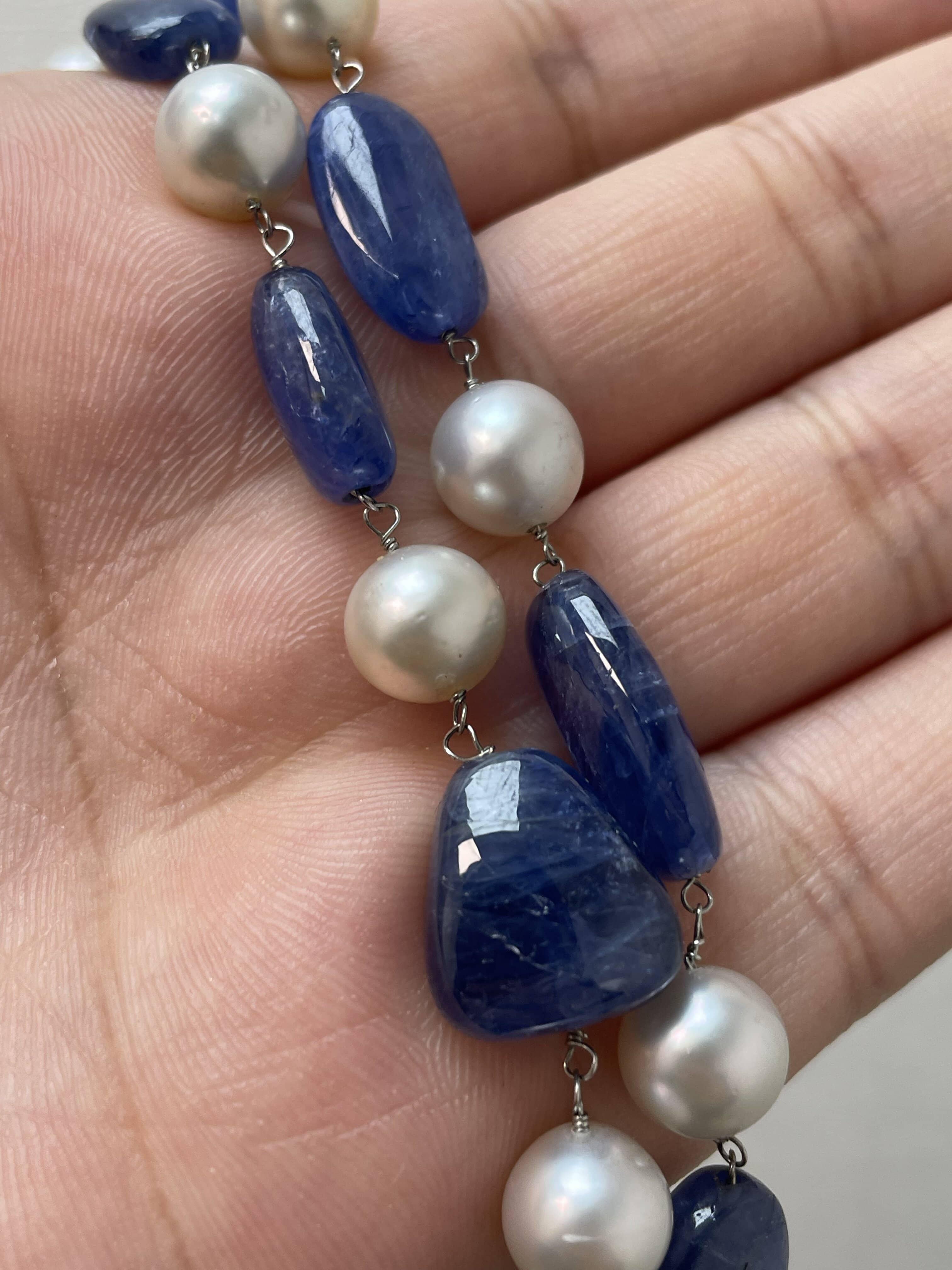 Collier de perles de saphir de Birmanie Cts 253 et perles des mers du Sud, sans chaleur en vente 5
