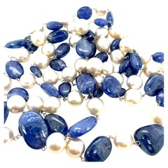 No Heat Burmese Sapphire Cts 253 and South Sea Pearl Beaded Necklace