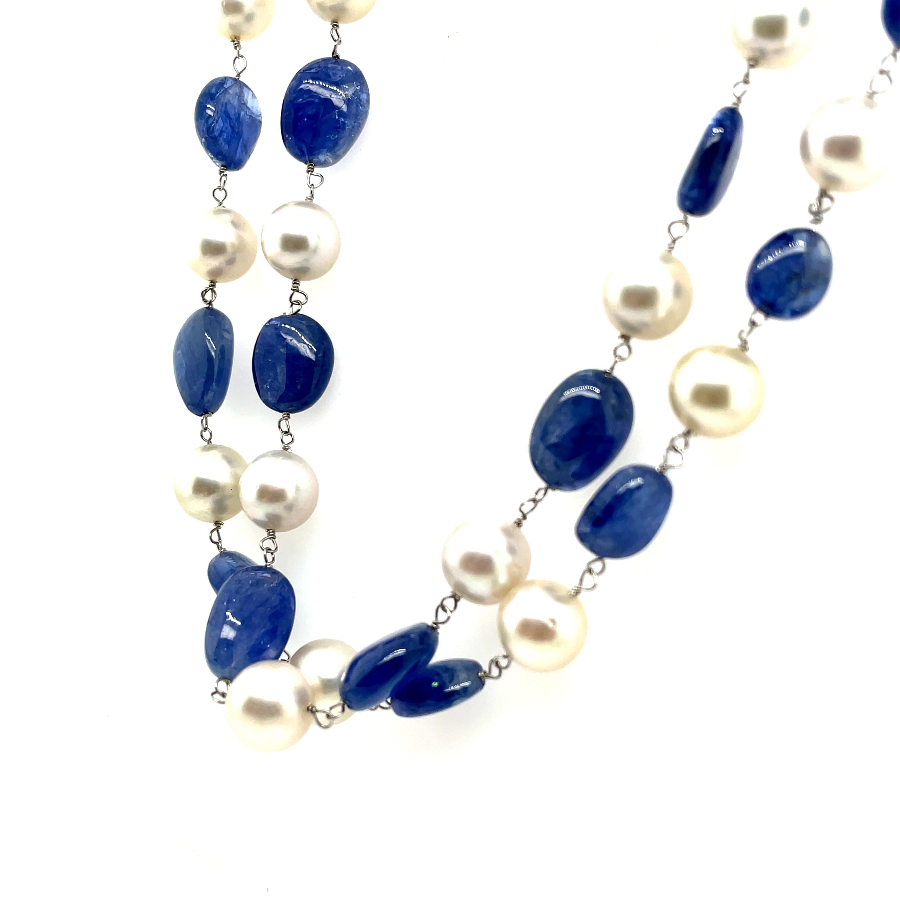 Collier de perles de saphir de Birmanie Cts 253 et perles des mers du Sud, sans chaleur Pour femmes en vente